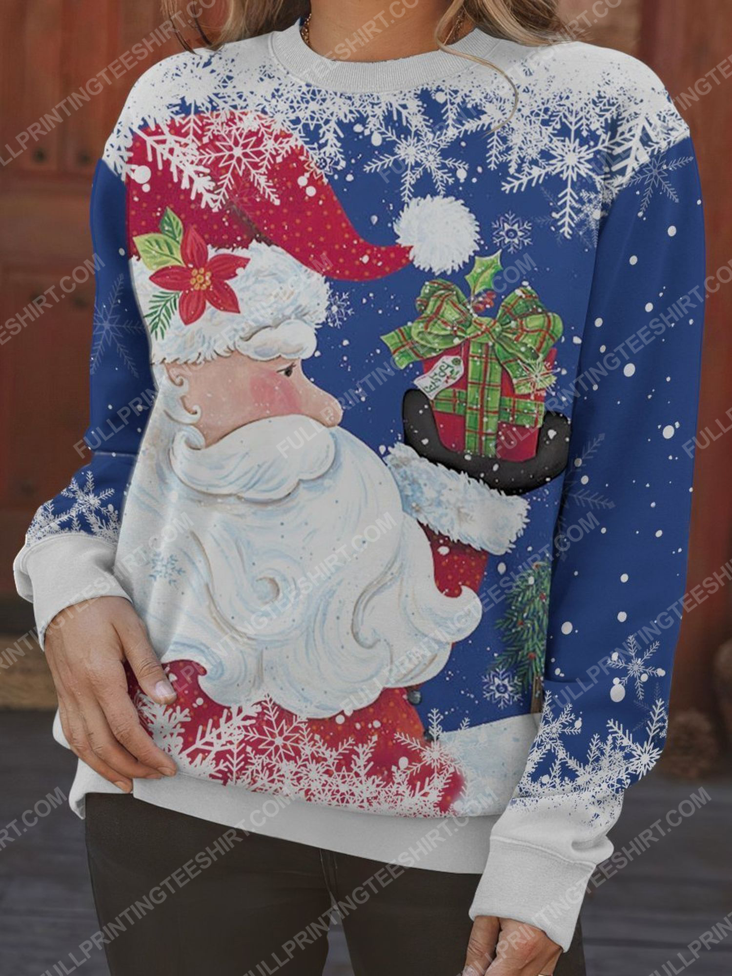Christmas night santa claus and snow full print shirt