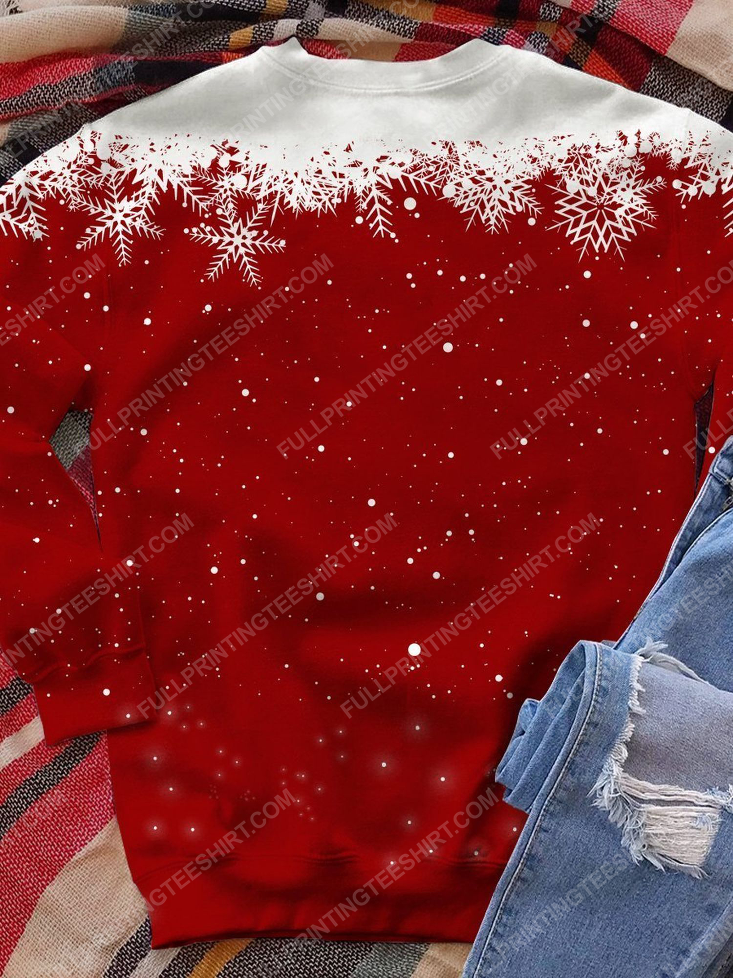 Christmas night santa claus and snowflake full print shirt