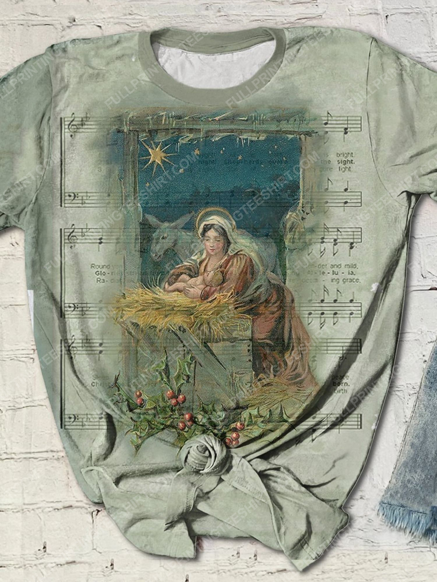 Christmas night silent night jesus family full print shirt