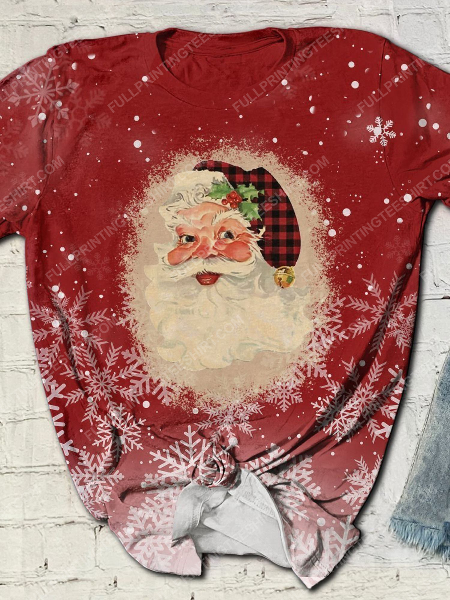 Christmas time vintage santa and snowflate full print shirt