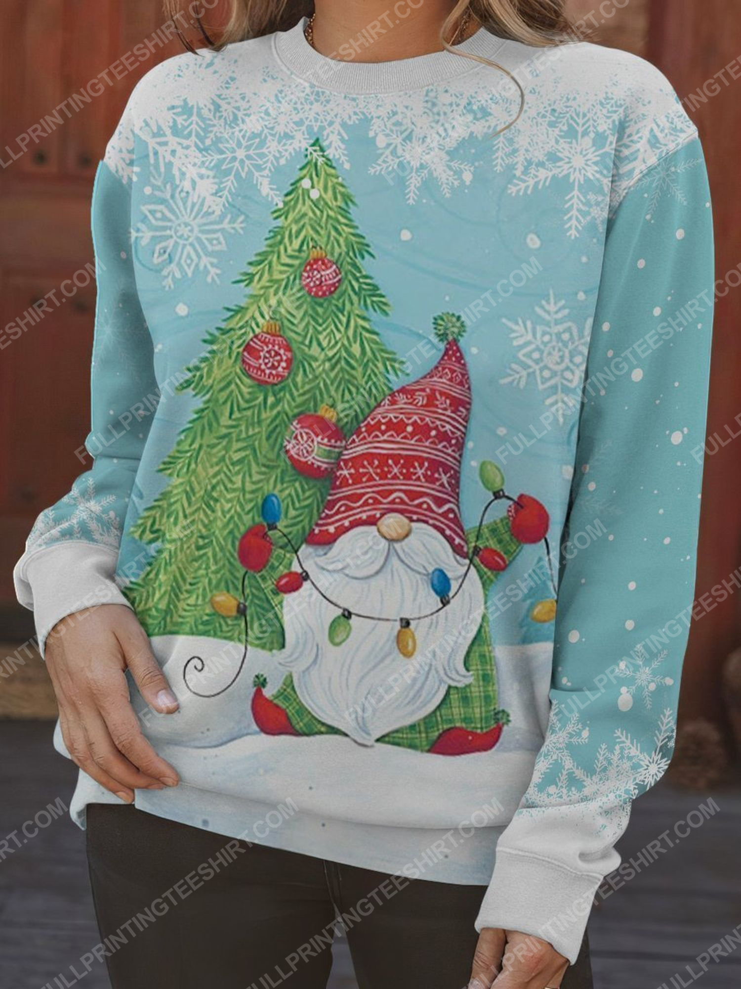 Christmas tree and gnome full print shirt