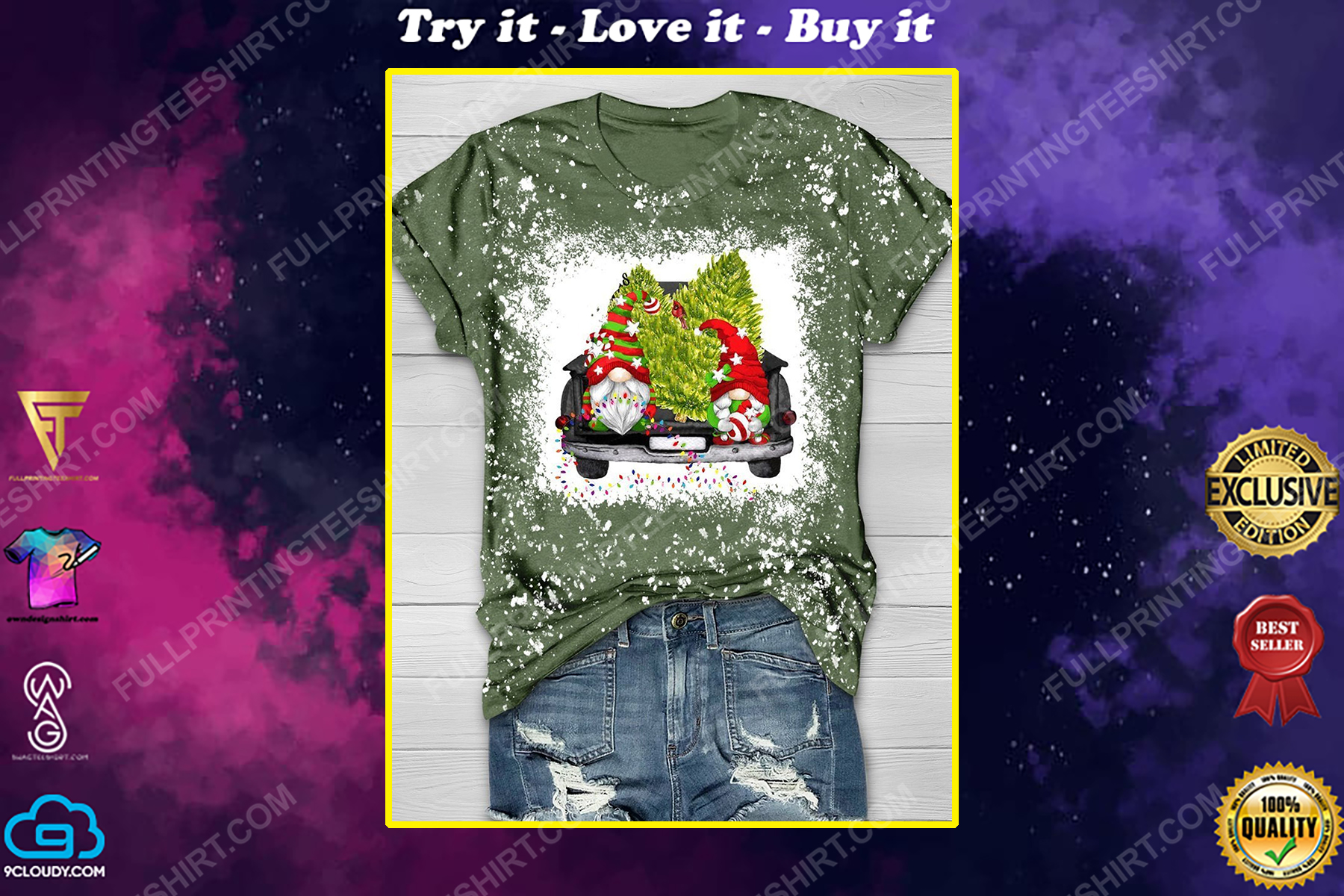 Christmas tree and gnomes vintage full print shirt