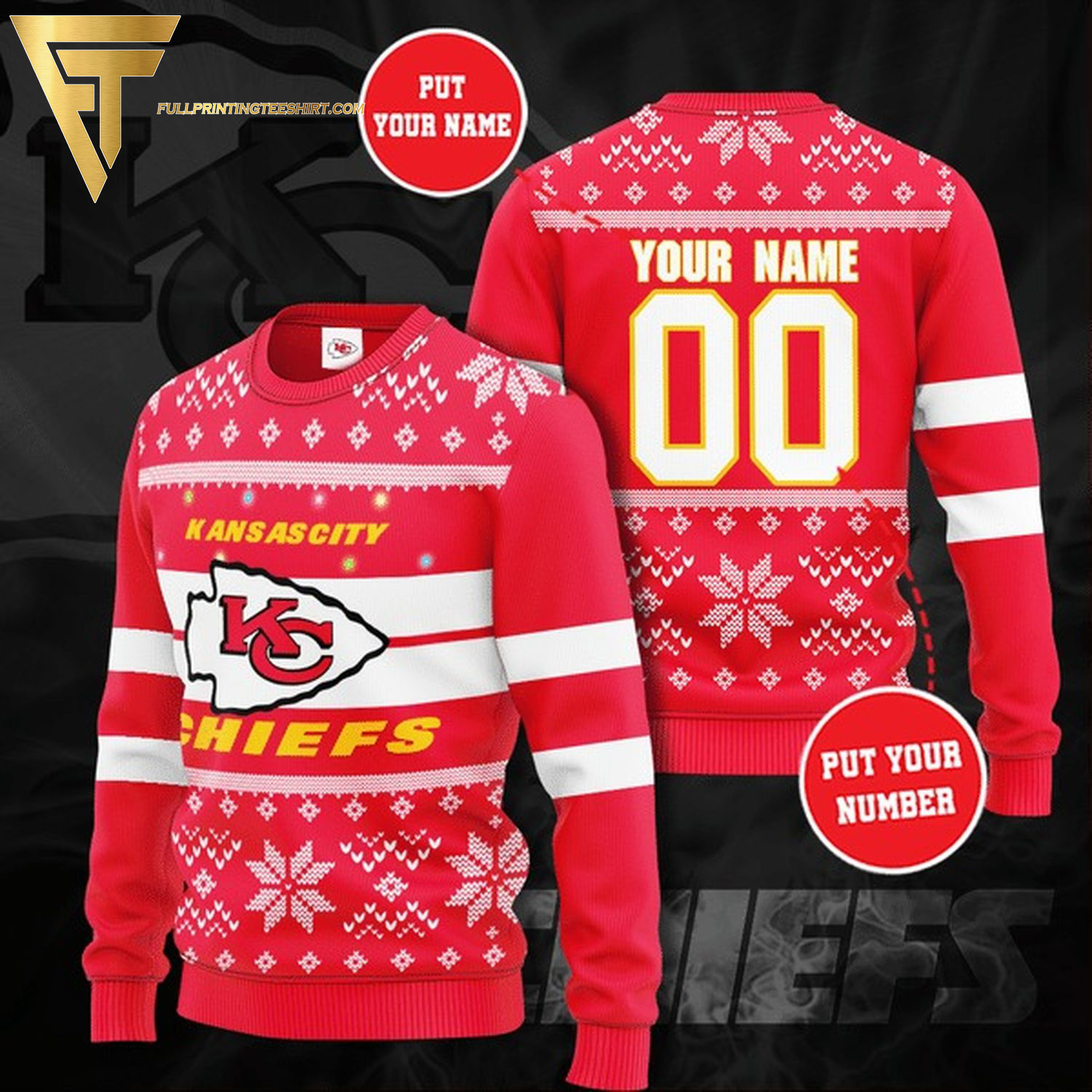Custom NFL Kansas City Chiefs Full Print Ugly Christmas Sweater