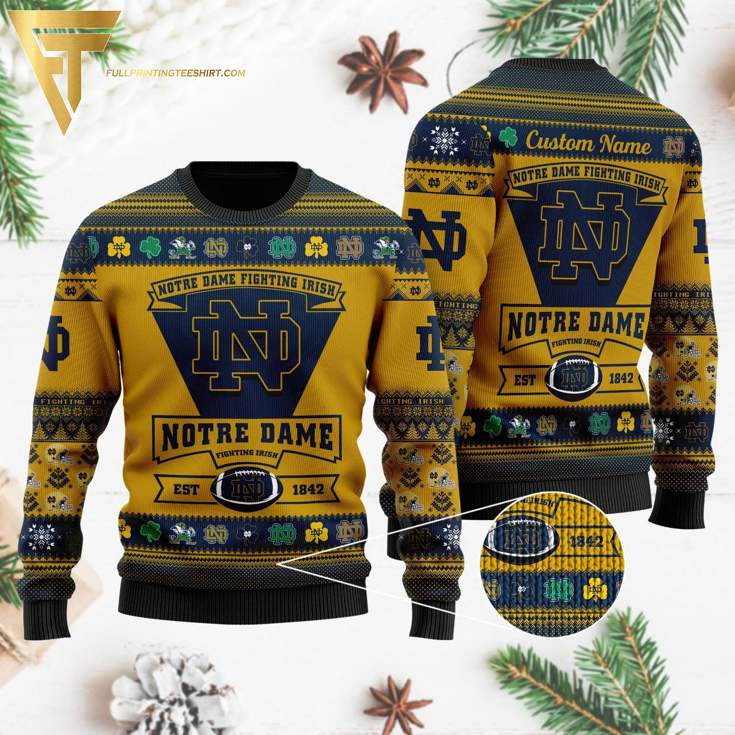 Custom The Notre Dame Fighting Irish Football Full Print Ugly Christmas Sweater