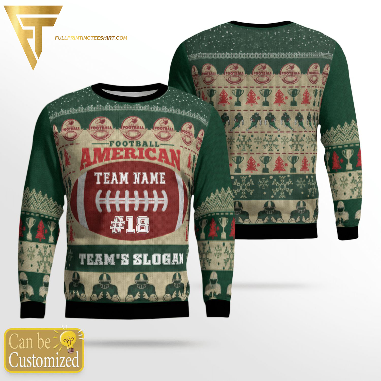 Custom Vintage American Football Full Print Ugly Christmas Sweater
