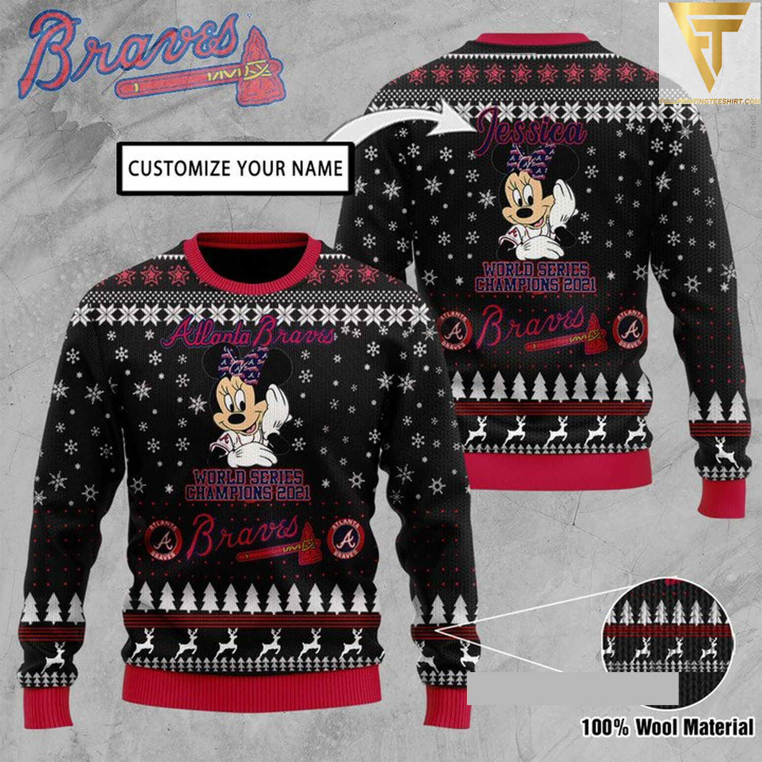 Custom atlanta braves minnie mouse ugly christmas sweater - Copy (2)