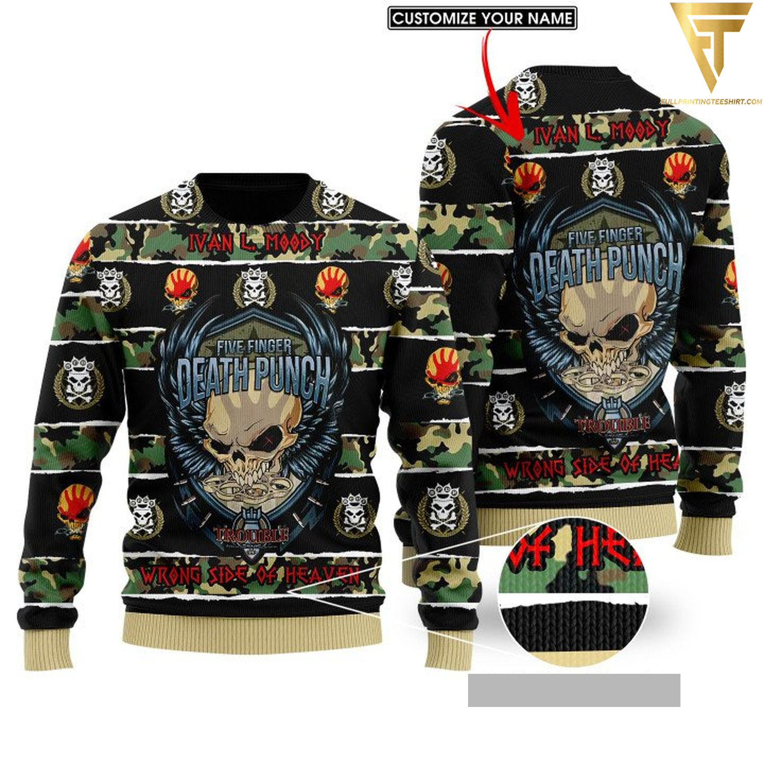 Custom five finger death punch wrong side of heaven ugly christmas sweater