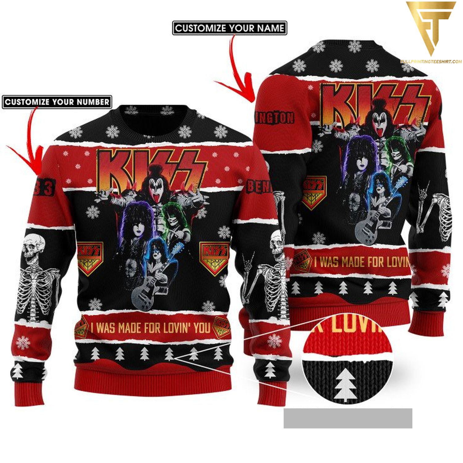 Custom kiss rock band i was made for loving you ugly christmas sweater