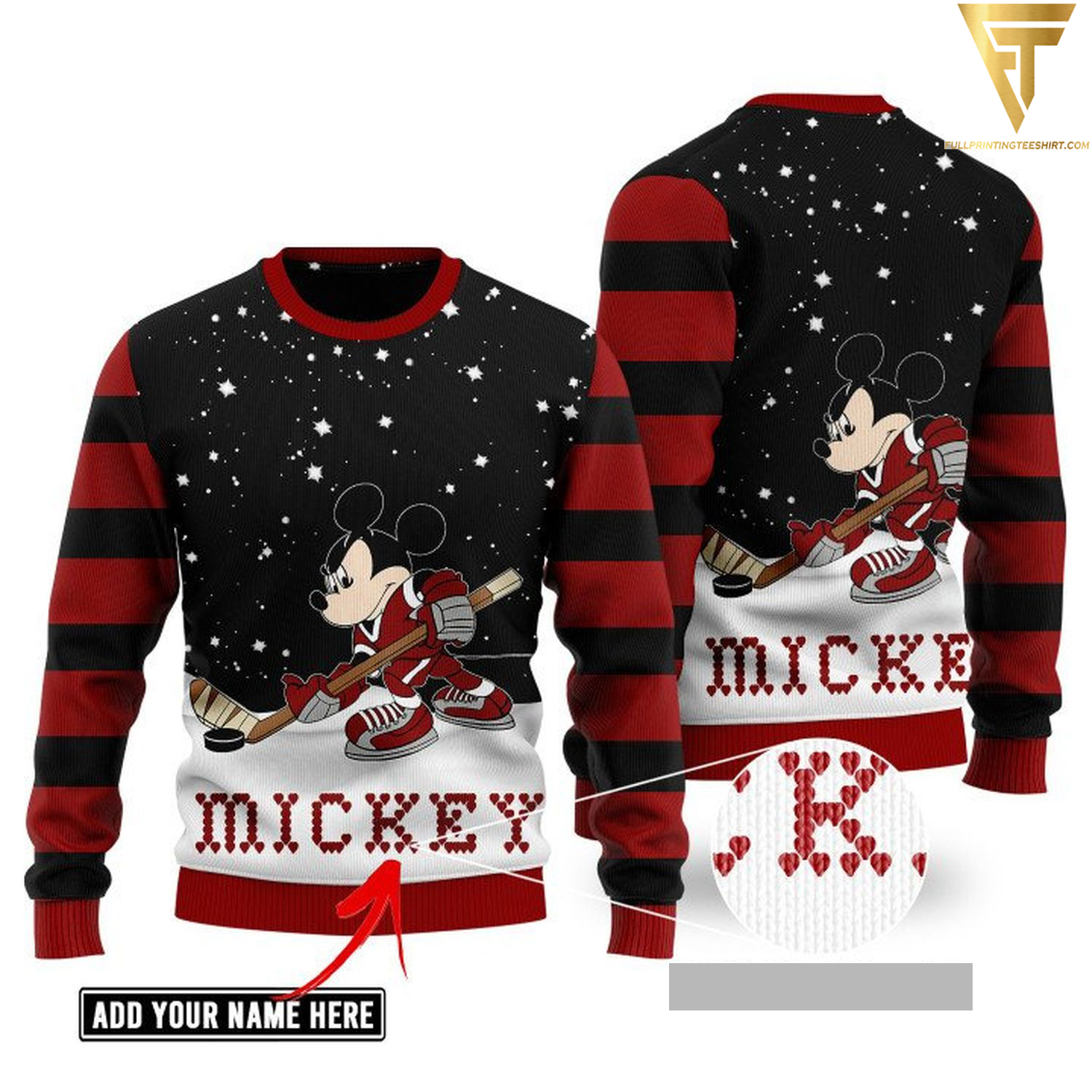 Custom mickey mouse and hockey ugly christmas sweater