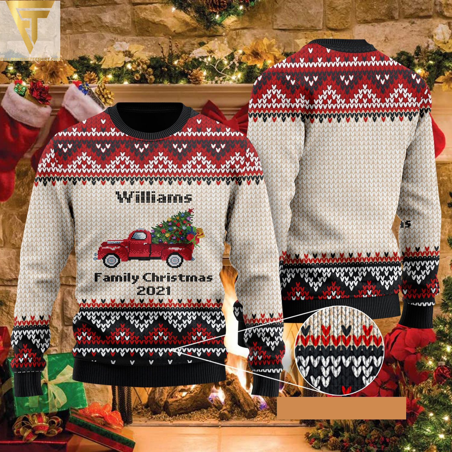 Custom red truck family christmas ugly christmas sweater - Copy (2)