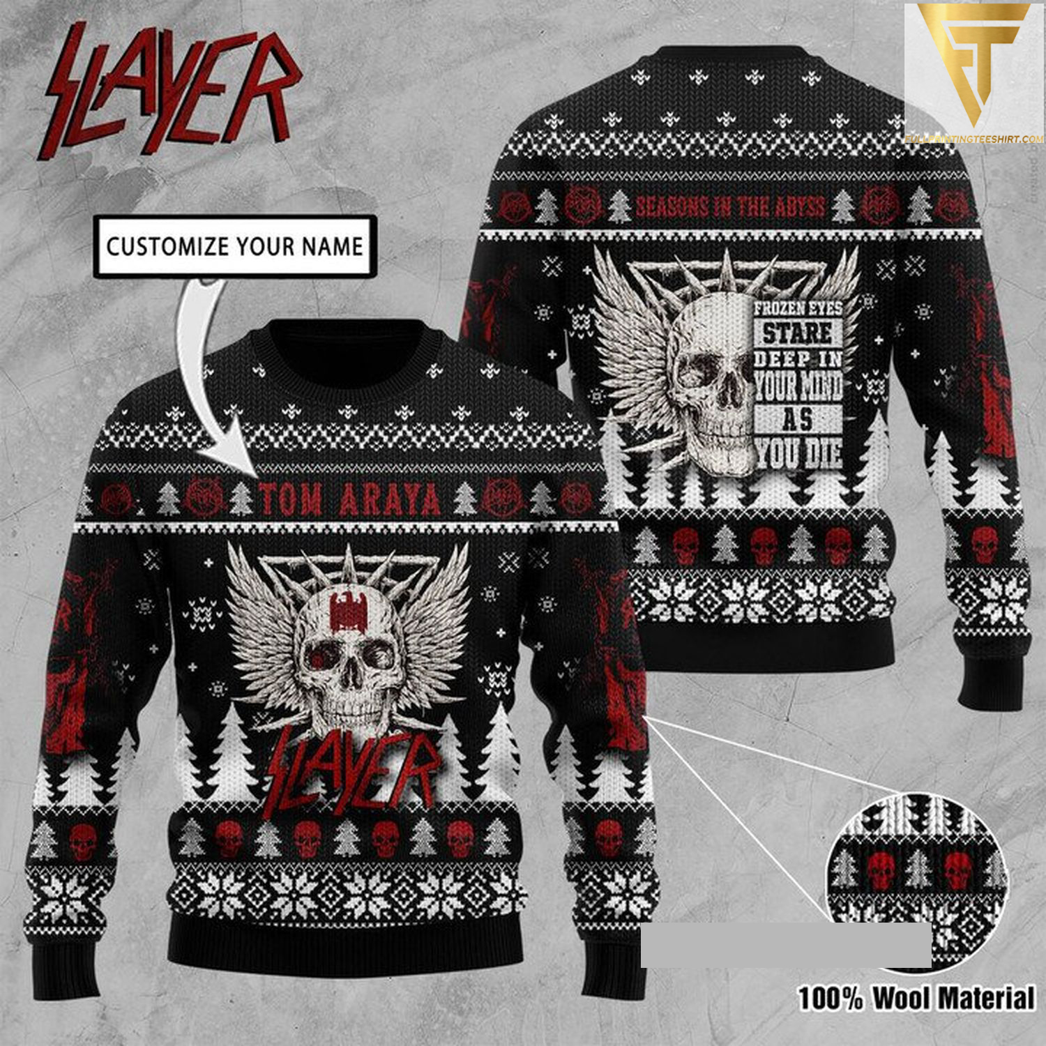Custom skull slayer rock band ugly christmas sweater