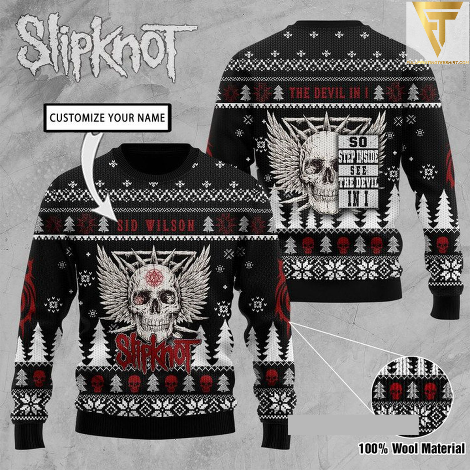Custom skull slipknot the devil in i ugly christmas sweater - Copy (2)