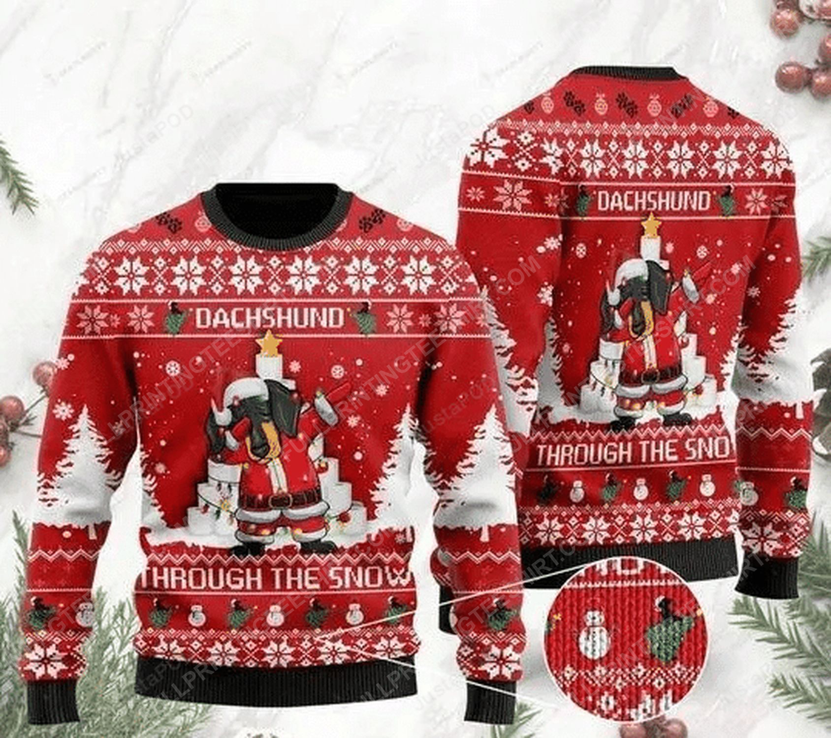 Dachshund through the snow christmas gift ugly christmas sweater