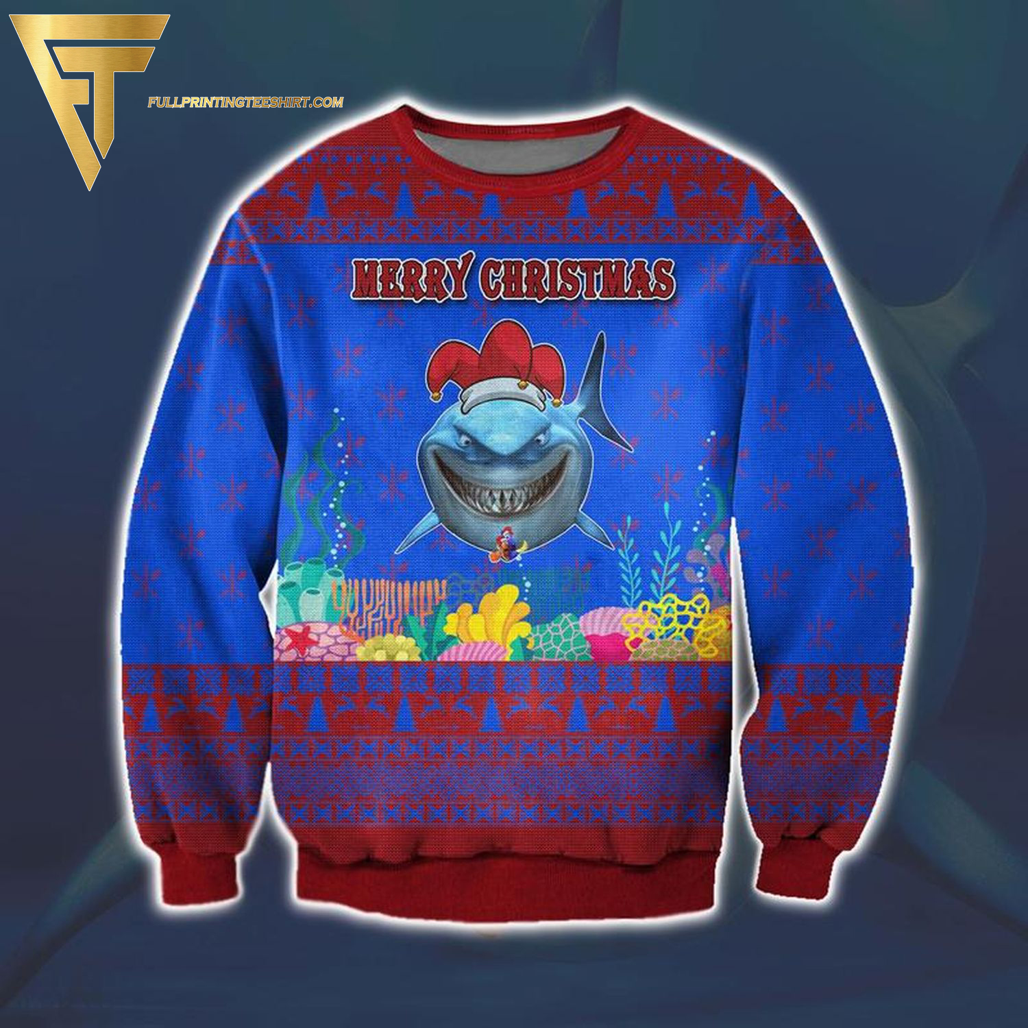 Finding Nemo Bruce Happy Christmas Full Print Ugly Christmas Sweater