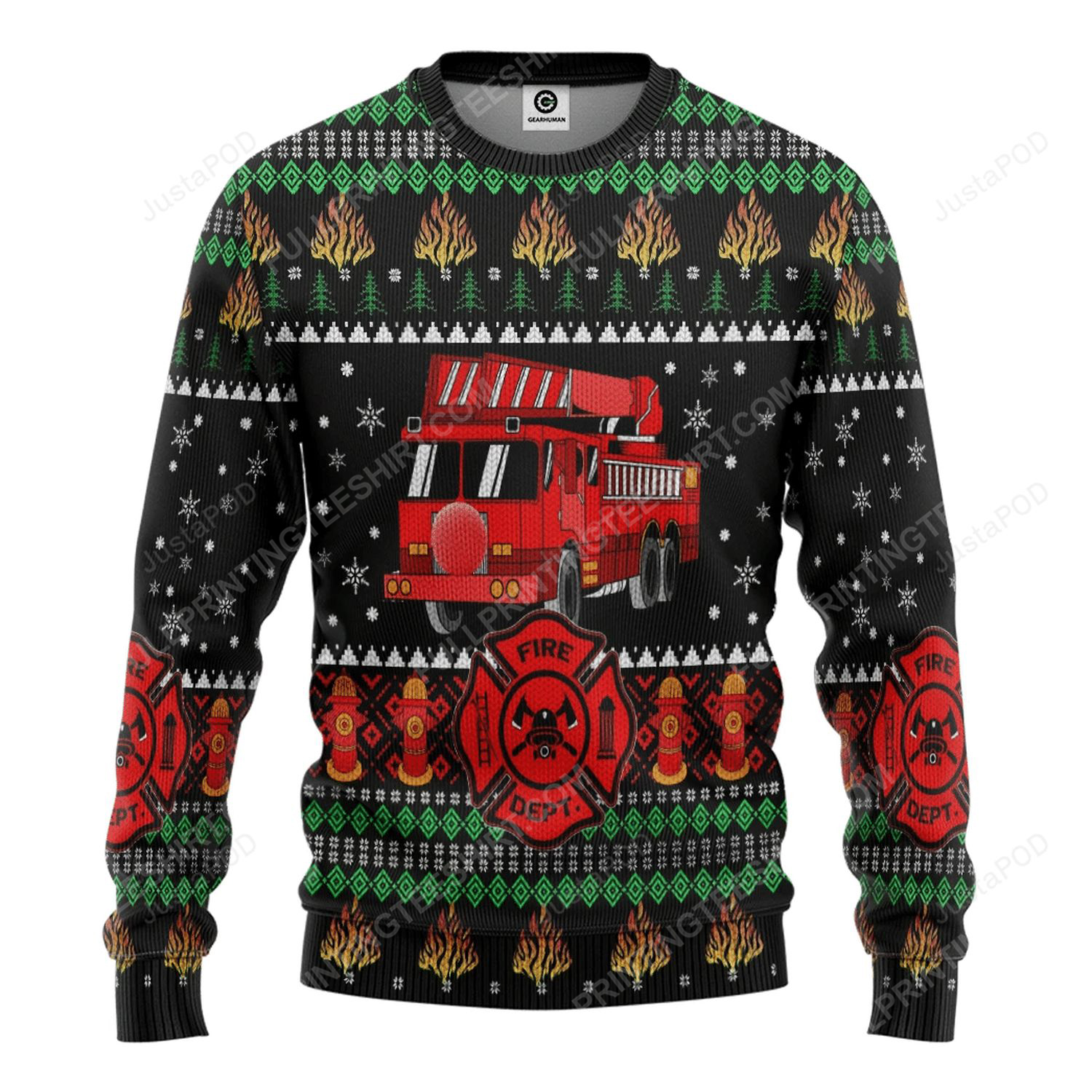 Fire engine full print ugly christmas sweater