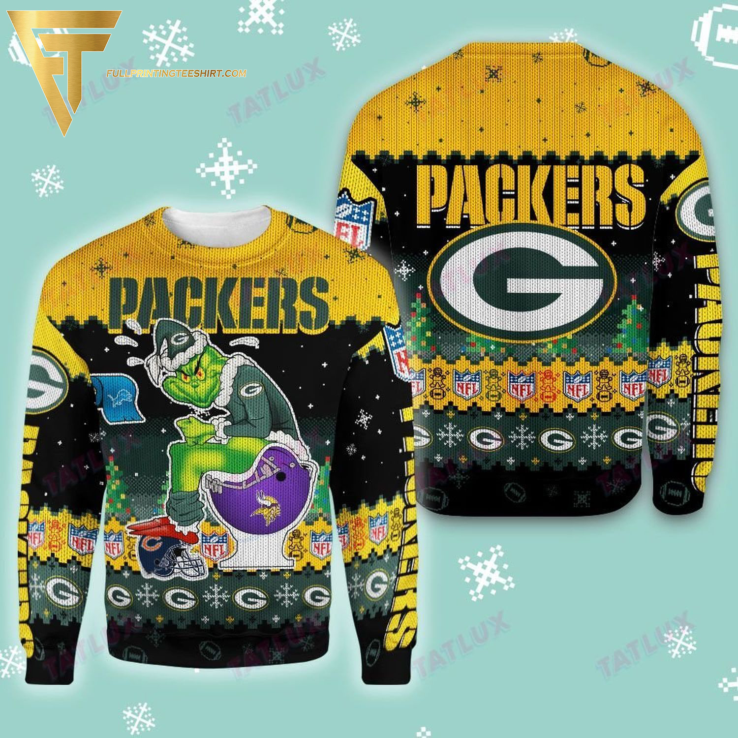 Green Bay Packers Grinch Full Print Ugly Christmas Sweater - Copy (2)