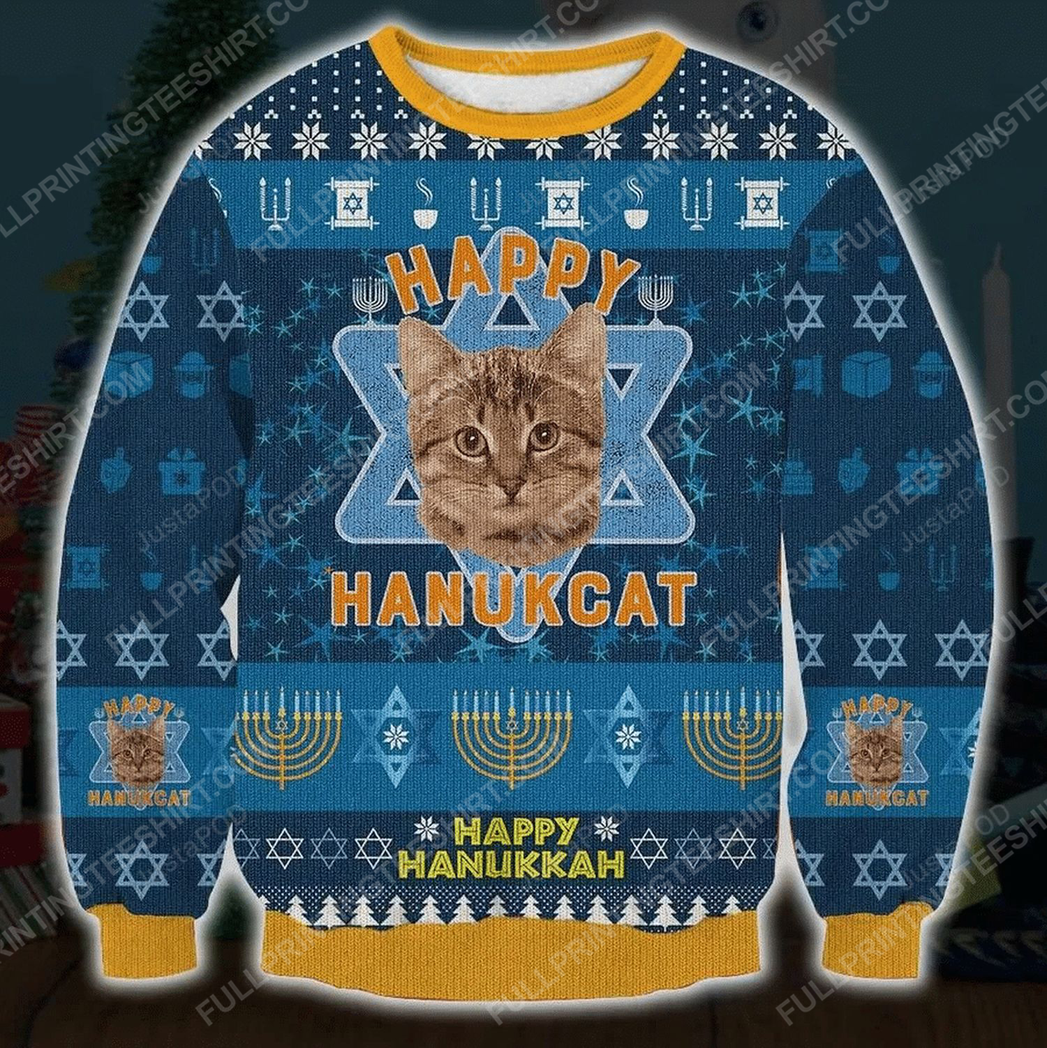 Happy hanukcat happy hanukkah ugly christmas sweater