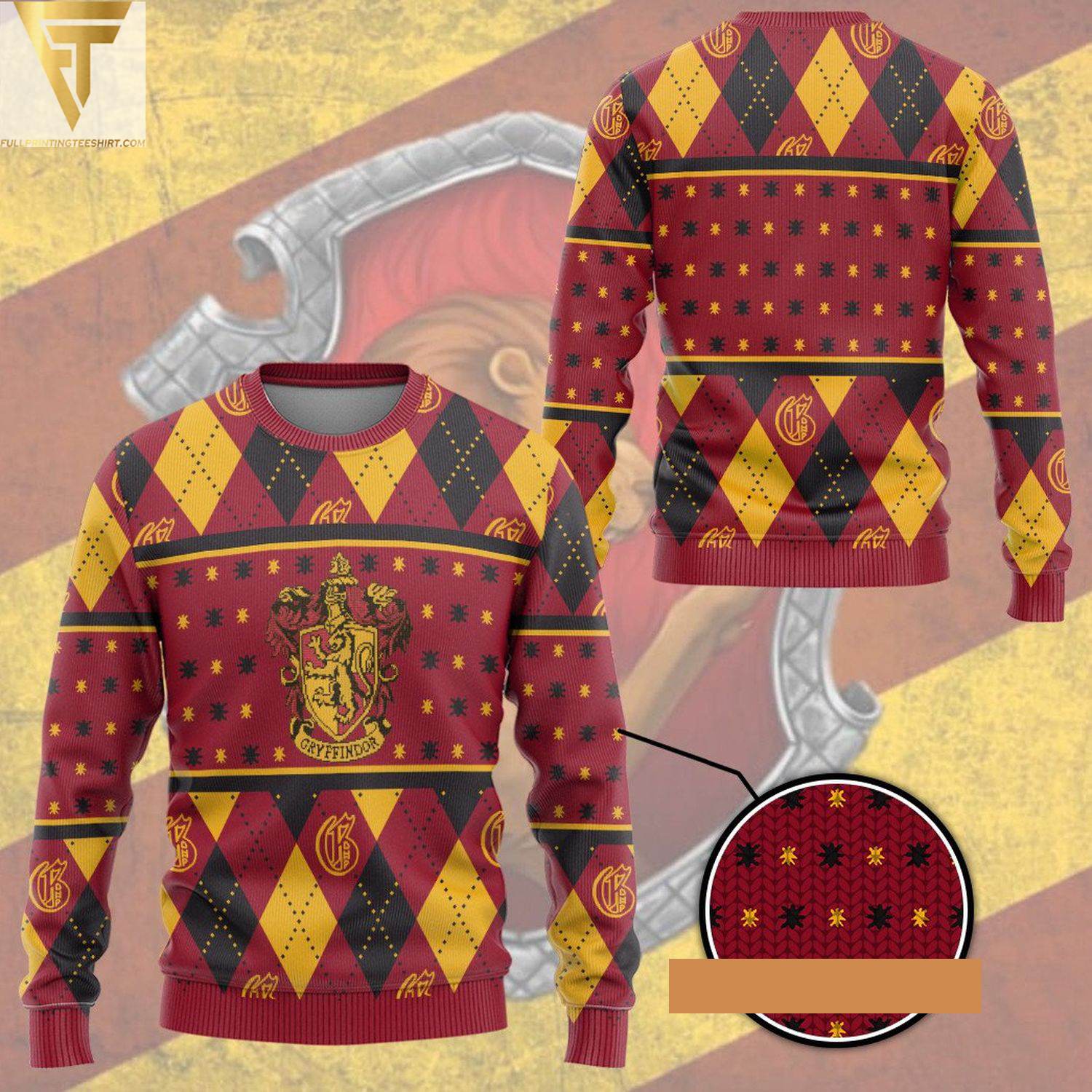 Harry potter gryffindor crest holiday ugly christmas sweater - Copy (2)