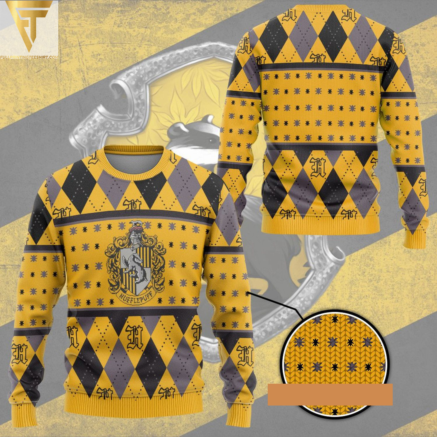 Harry potter hufflepuff crest holiday ugly christmas sweater - Copy (2)
