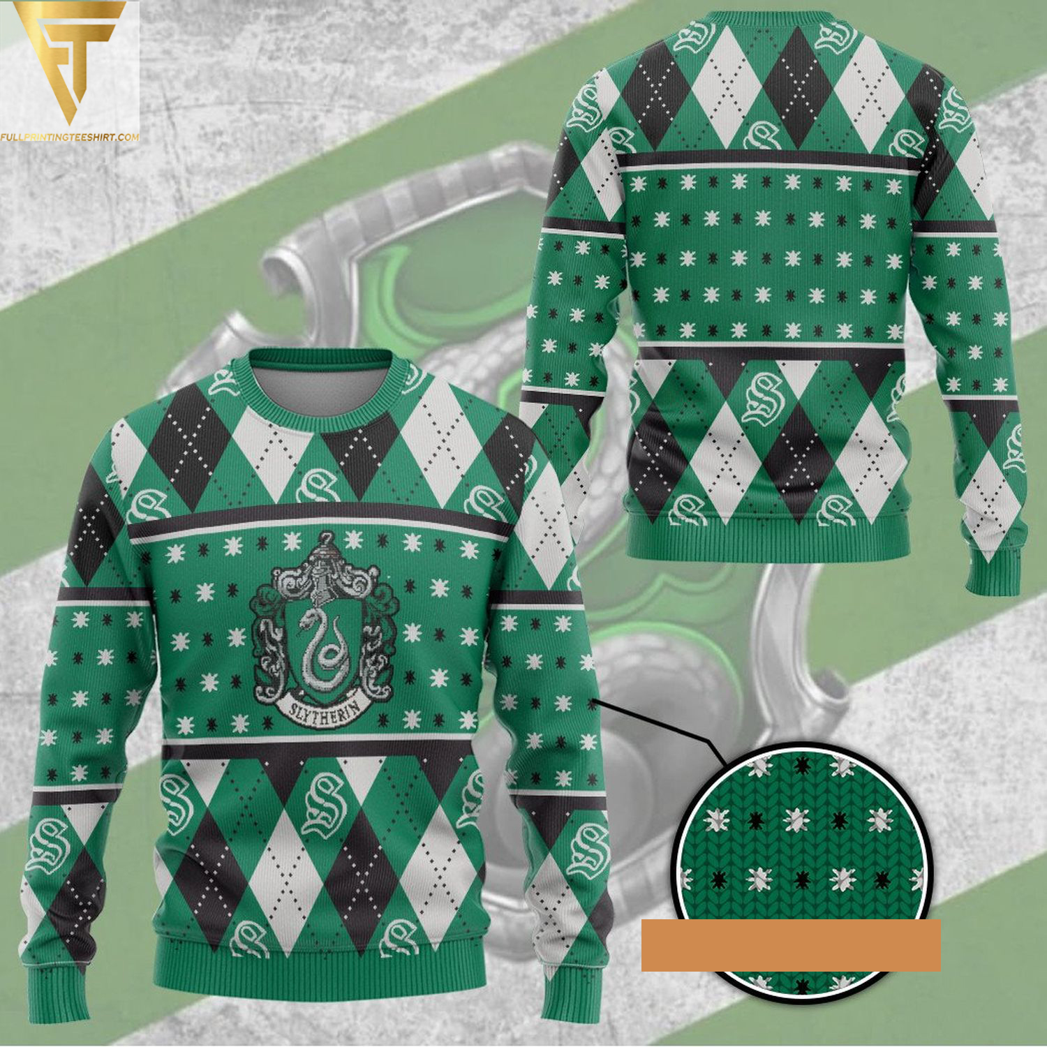 Harry potter slytherin crest holiday ugly christmas sweater