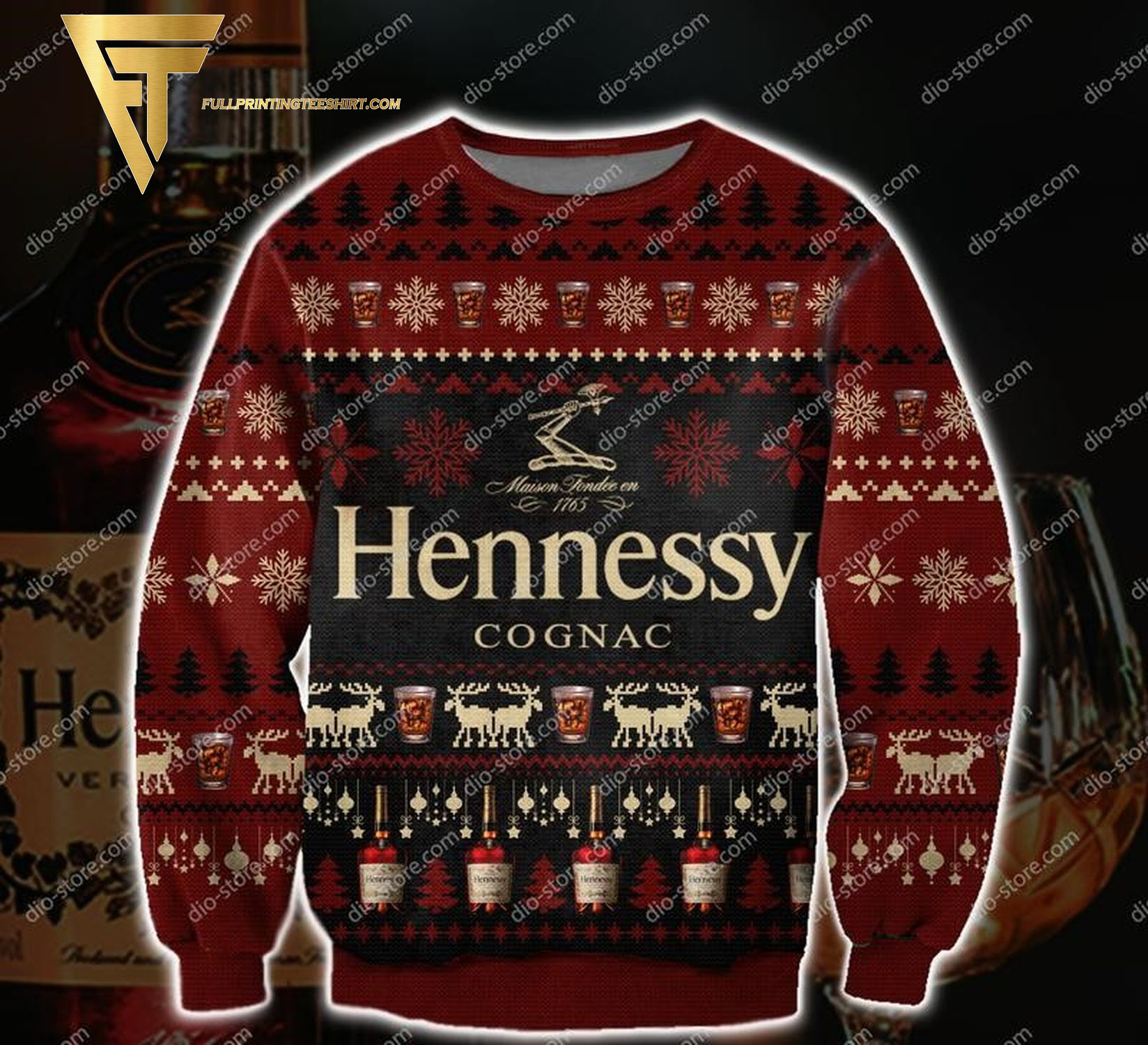 Hennessy Cognac Full Print Ugly Christmas Sweater