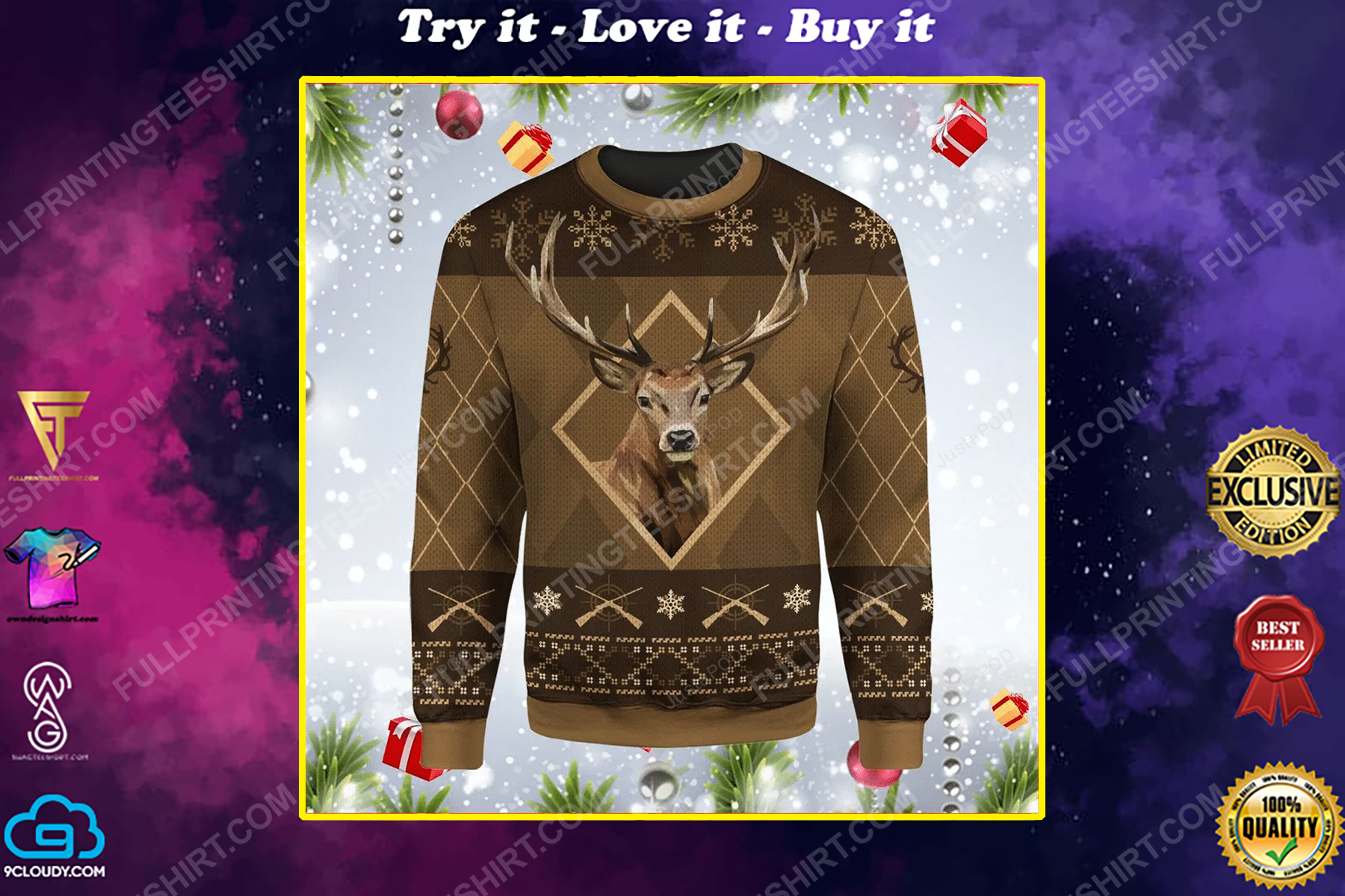 Hunting deer christmas gift ugly christmas sweater