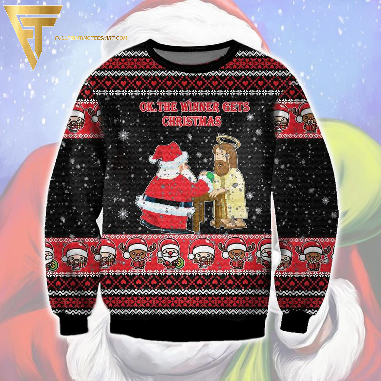 Jesus And Santa Ok The Winter Gets Christmas Full Print Ugly Christmas Sweater