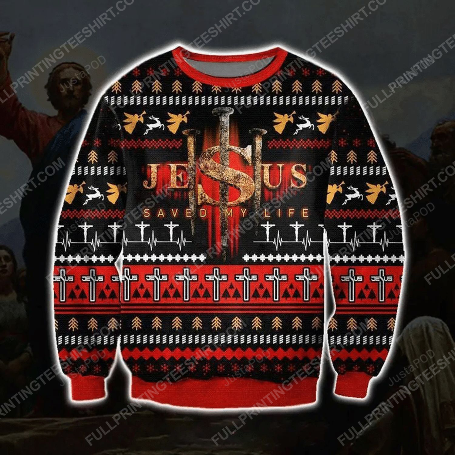 Jesus saved my life full print ugly christmas sweater