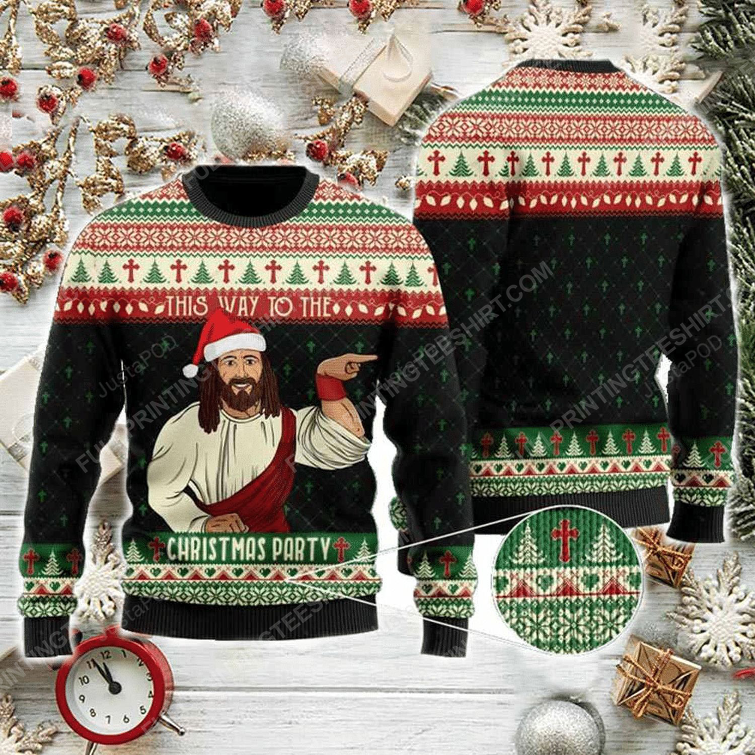 Jesus this way to the christmas party ugly christmas sweater
