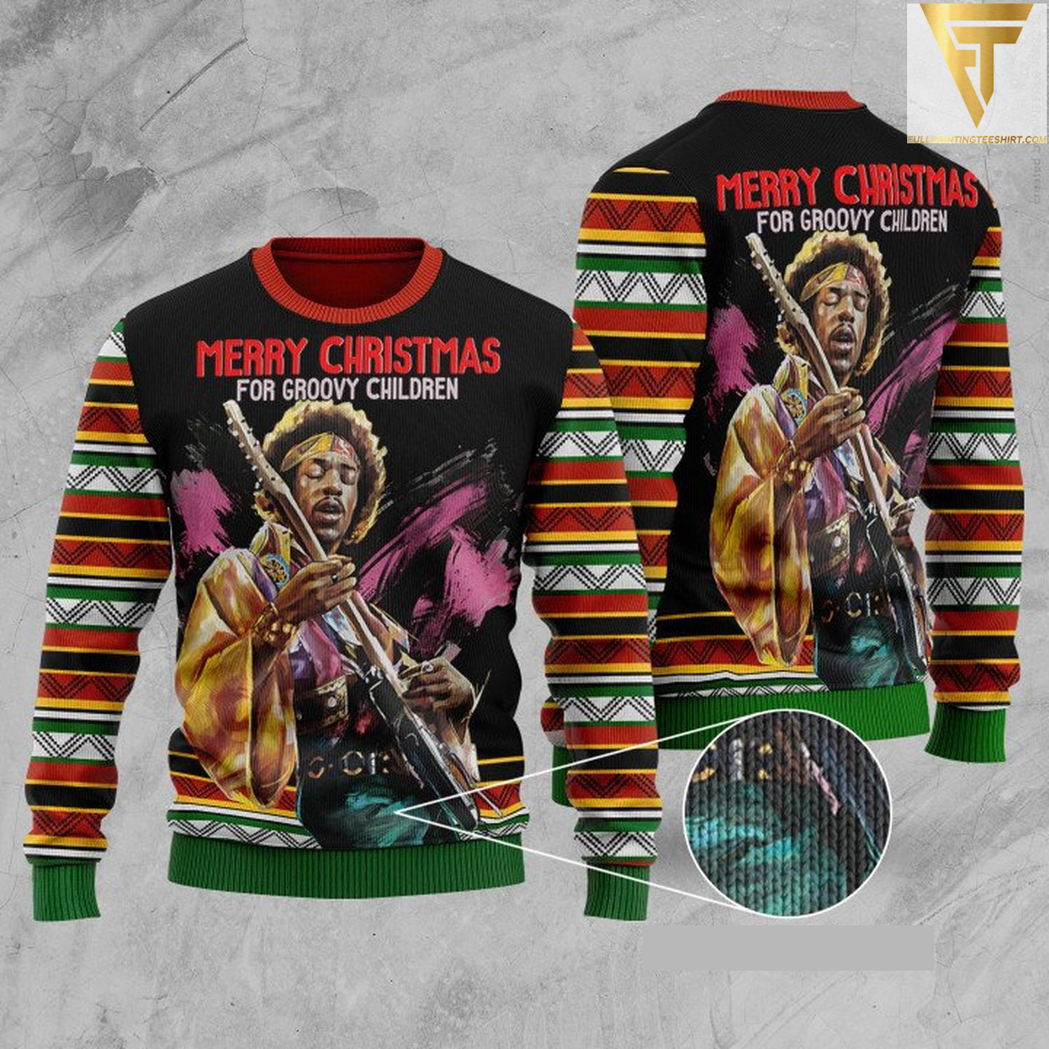 Jimi hendrix merry christmas for groovy children ugly christmas sweater