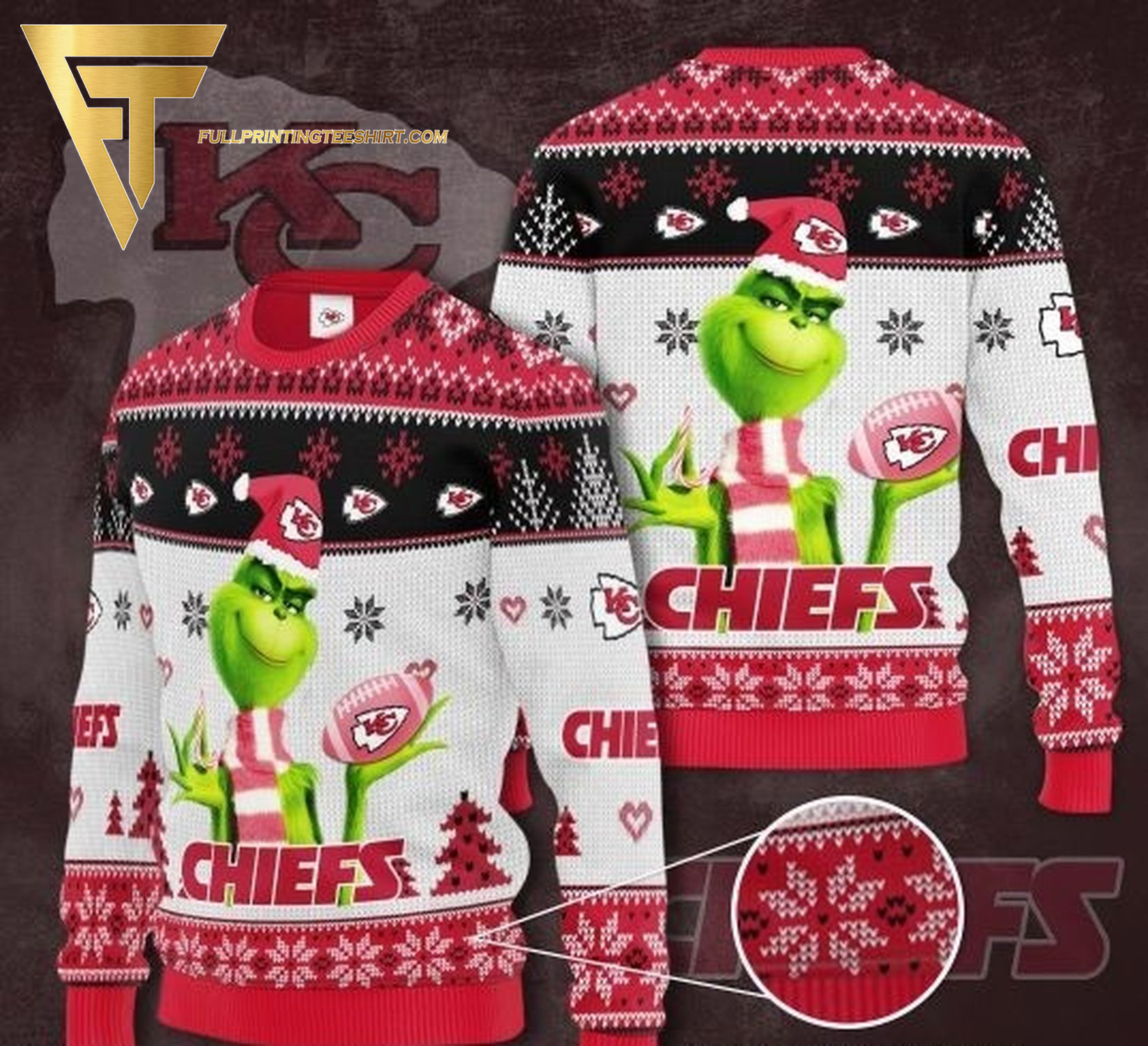 Kansas City Chiefs Grinch Full Print Ugly Christmas Sweater