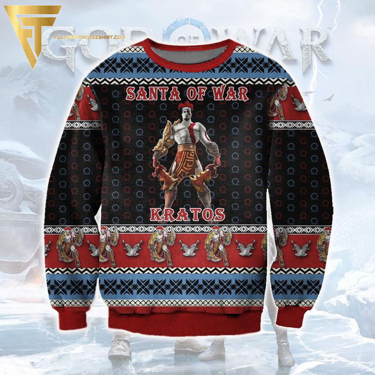 Kratos Santa of War Full Print Ugly Christmas Sweater