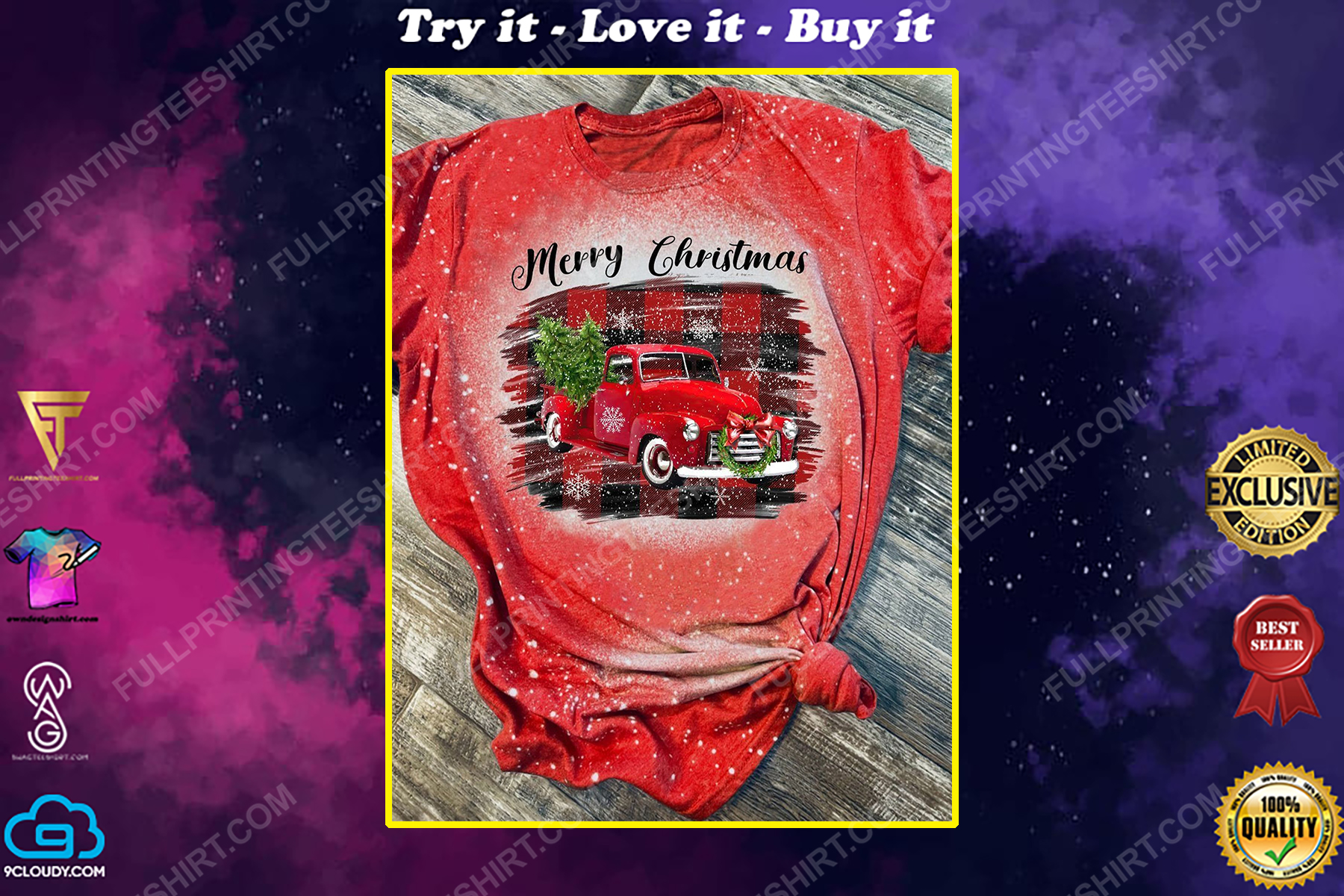 Merry christmas and red truck vintage full print shirt