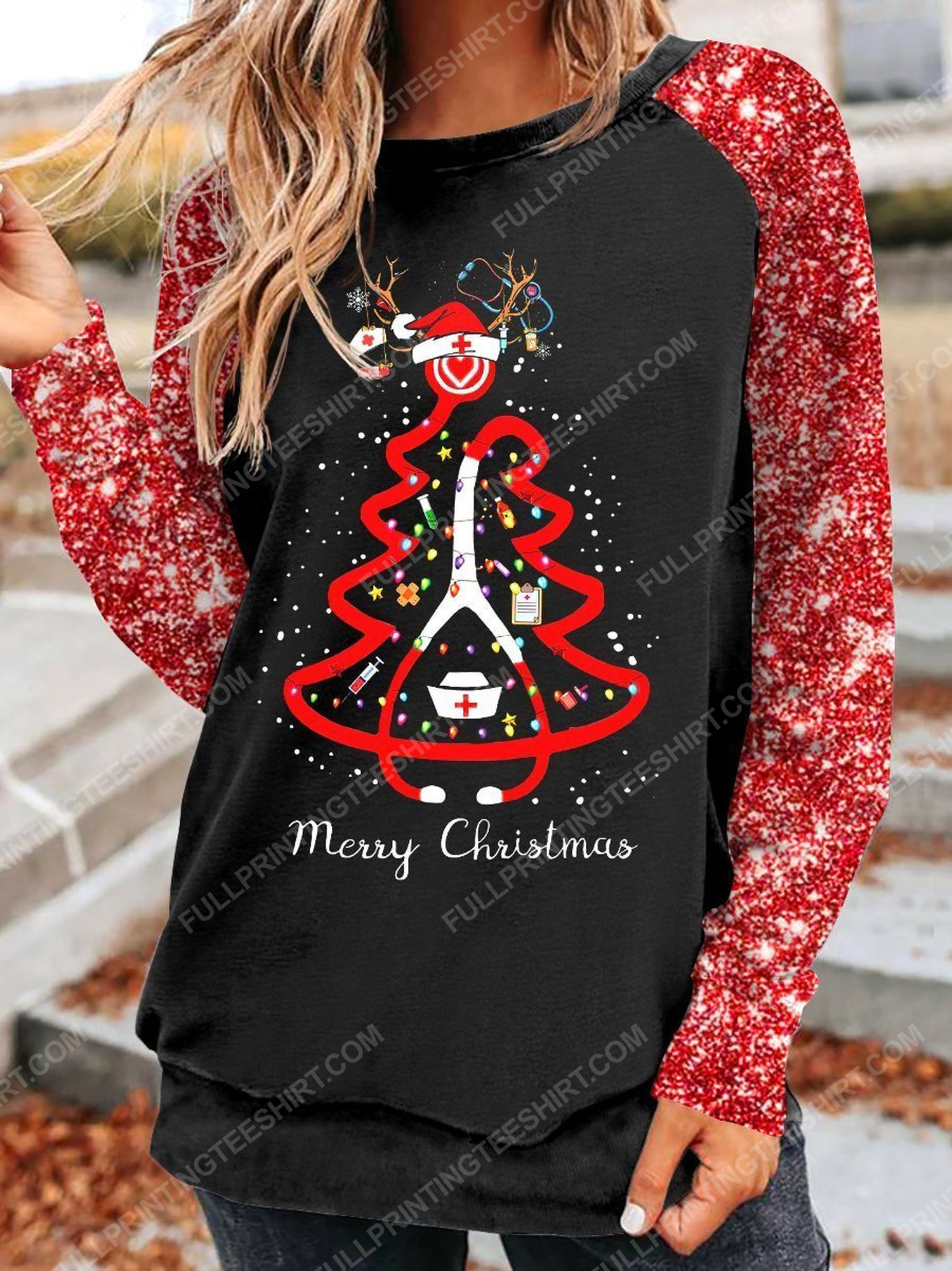 Merry christmas nurse christmas tree full print shirt