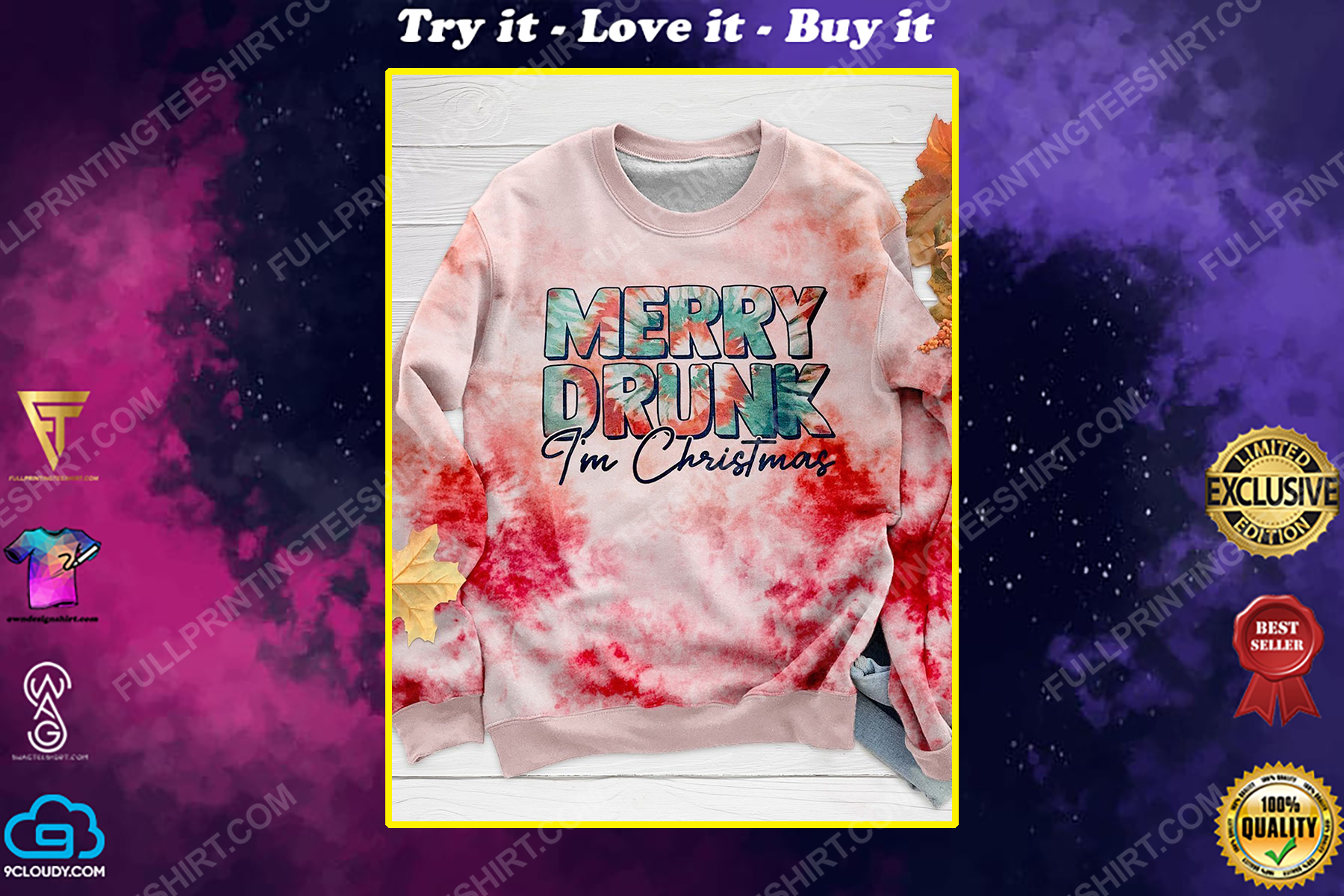 Merry drunk i'm christmas colorful full print shirt