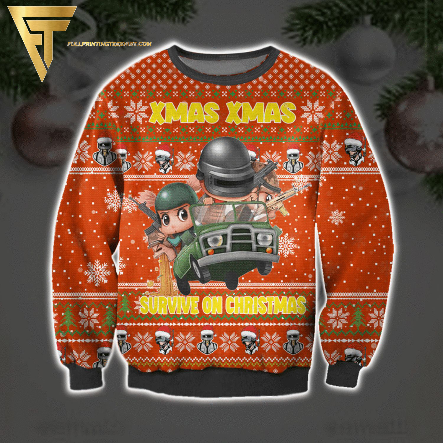 PUBG Game Survive On Christmas Full Print Ugly Christmas Sweater