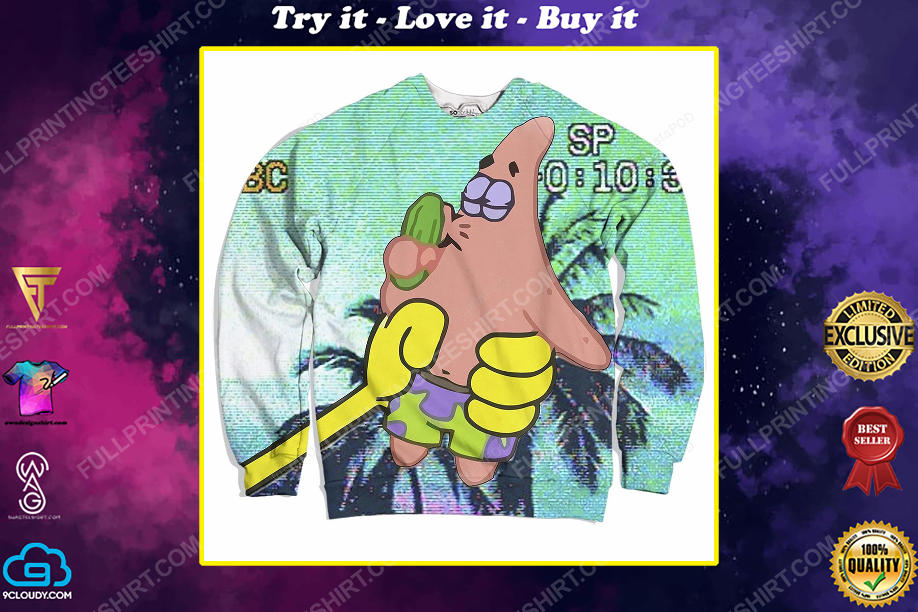 Patrick loves pickles full print ugly christmas sweater
