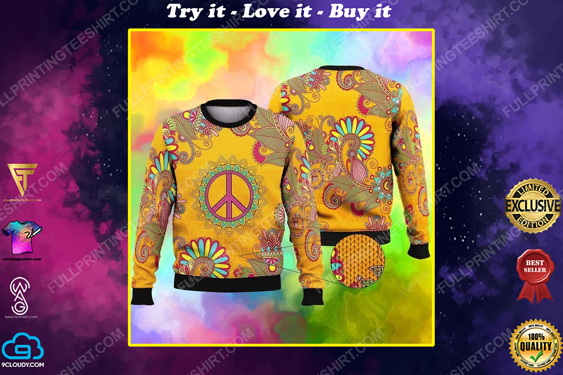 Peace love hippie christmas gift ugly christmas sweater