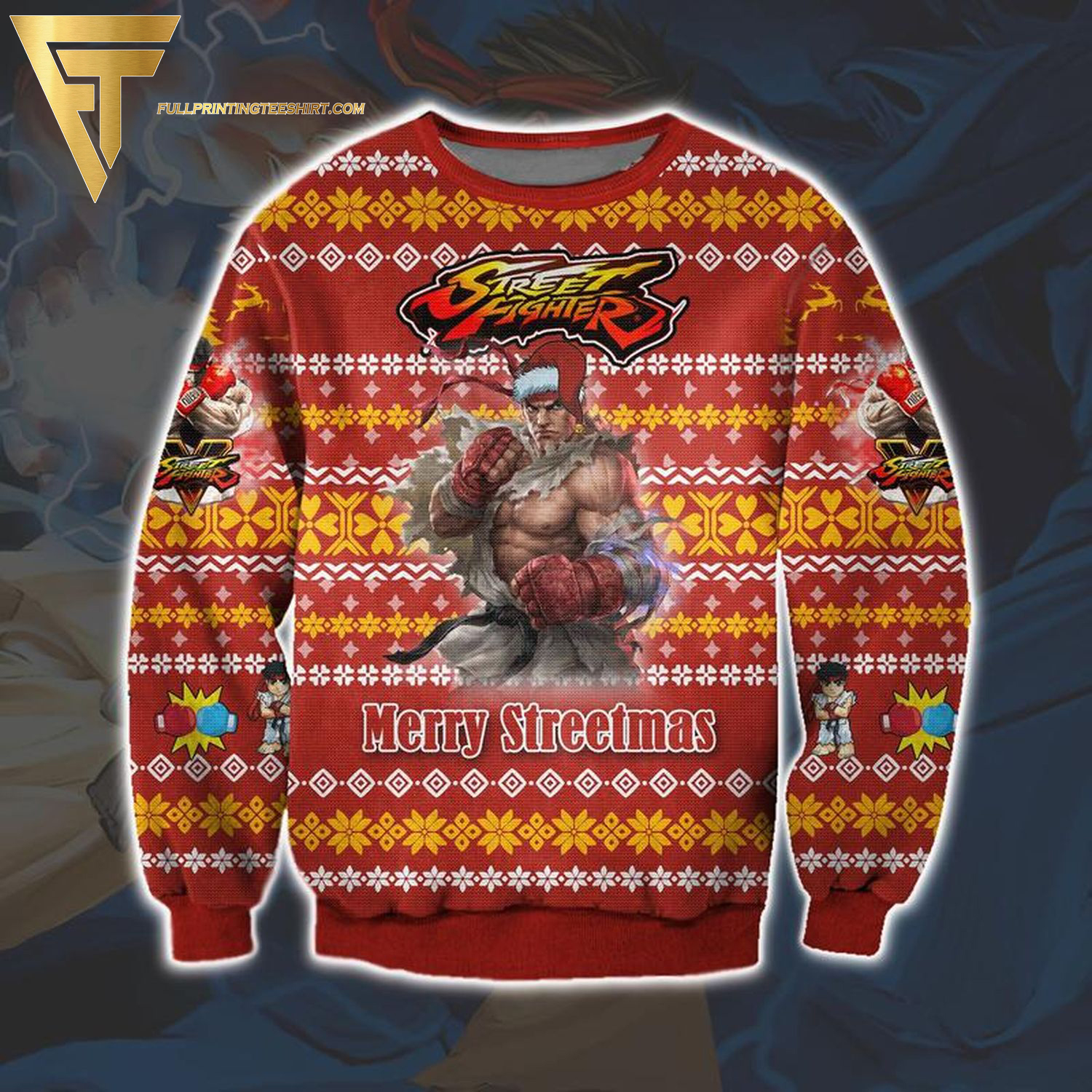 Ryu Street Fighter Full Print Ugly Christmas Sweater
