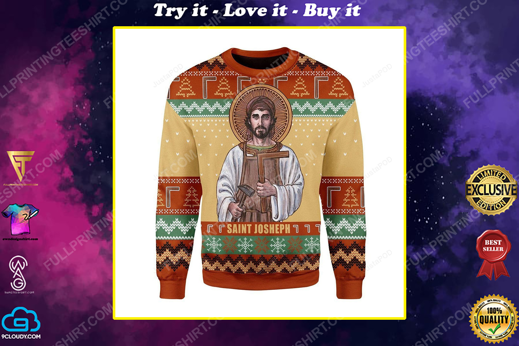 Saint joseph the worker christmas gift ugly christmas sweater