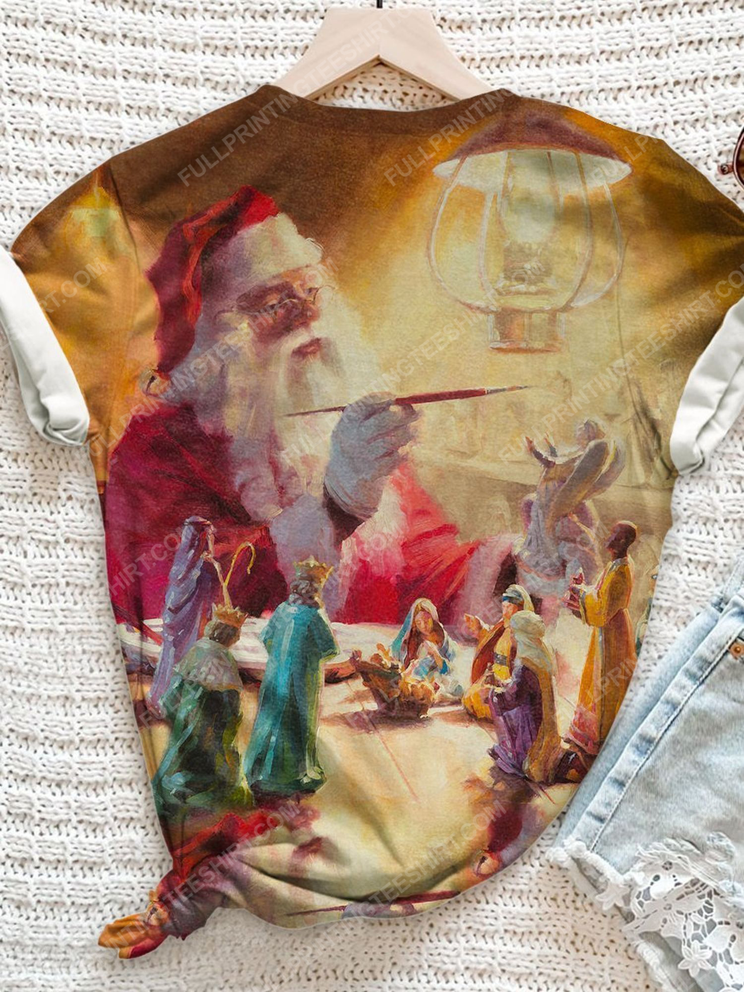 Santa Jesus christmas christian holiday full print shirt