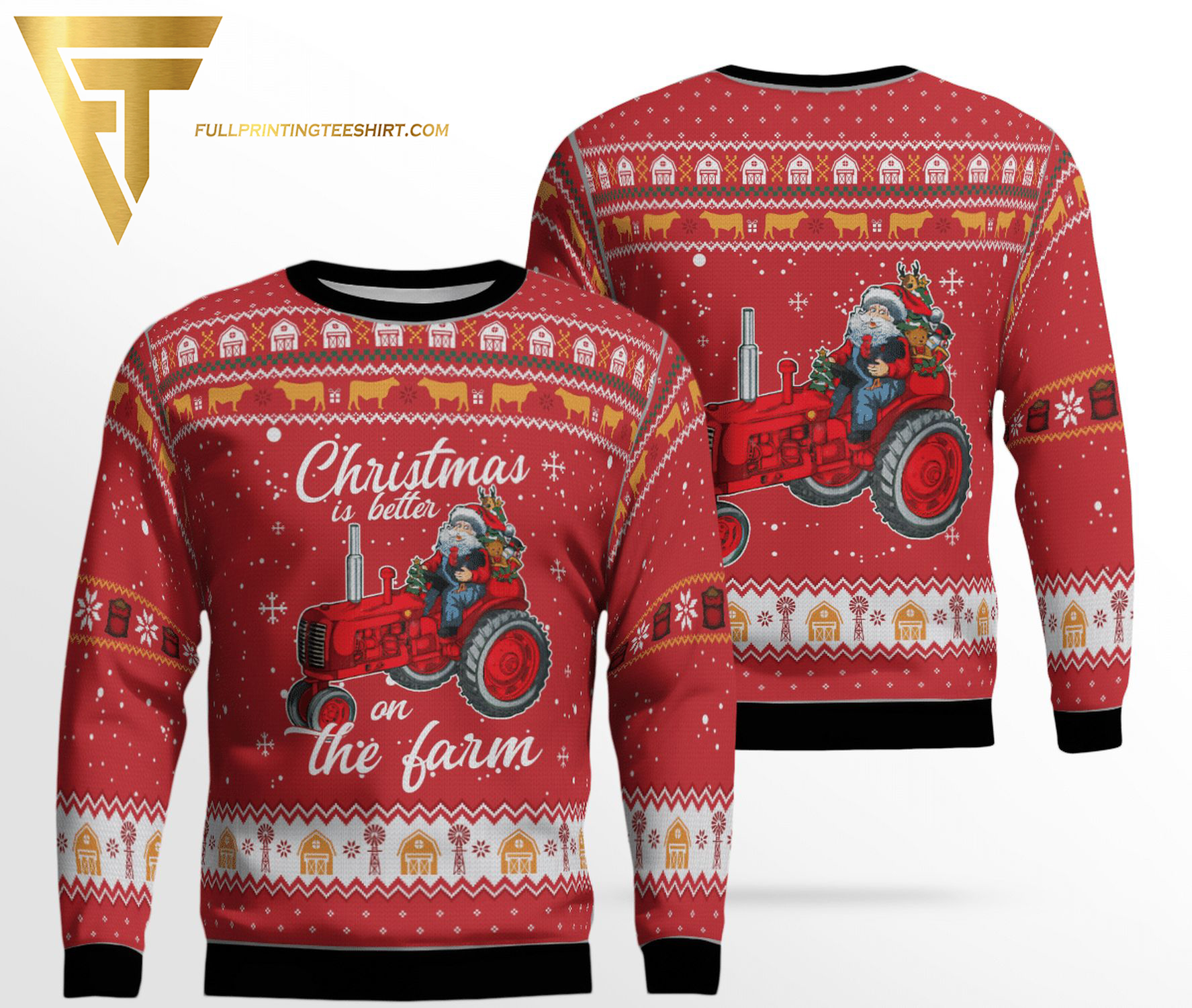 Santa Riding Tractor Christmas Is Better On The Farm Ugly Christmas Sweater