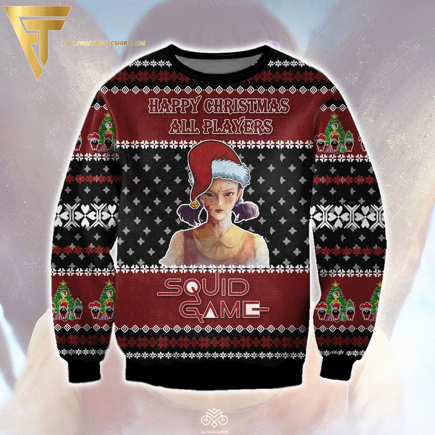 Squid Game Happy Christmas All Players Full Print Ugly Christmas Sweater - Copy