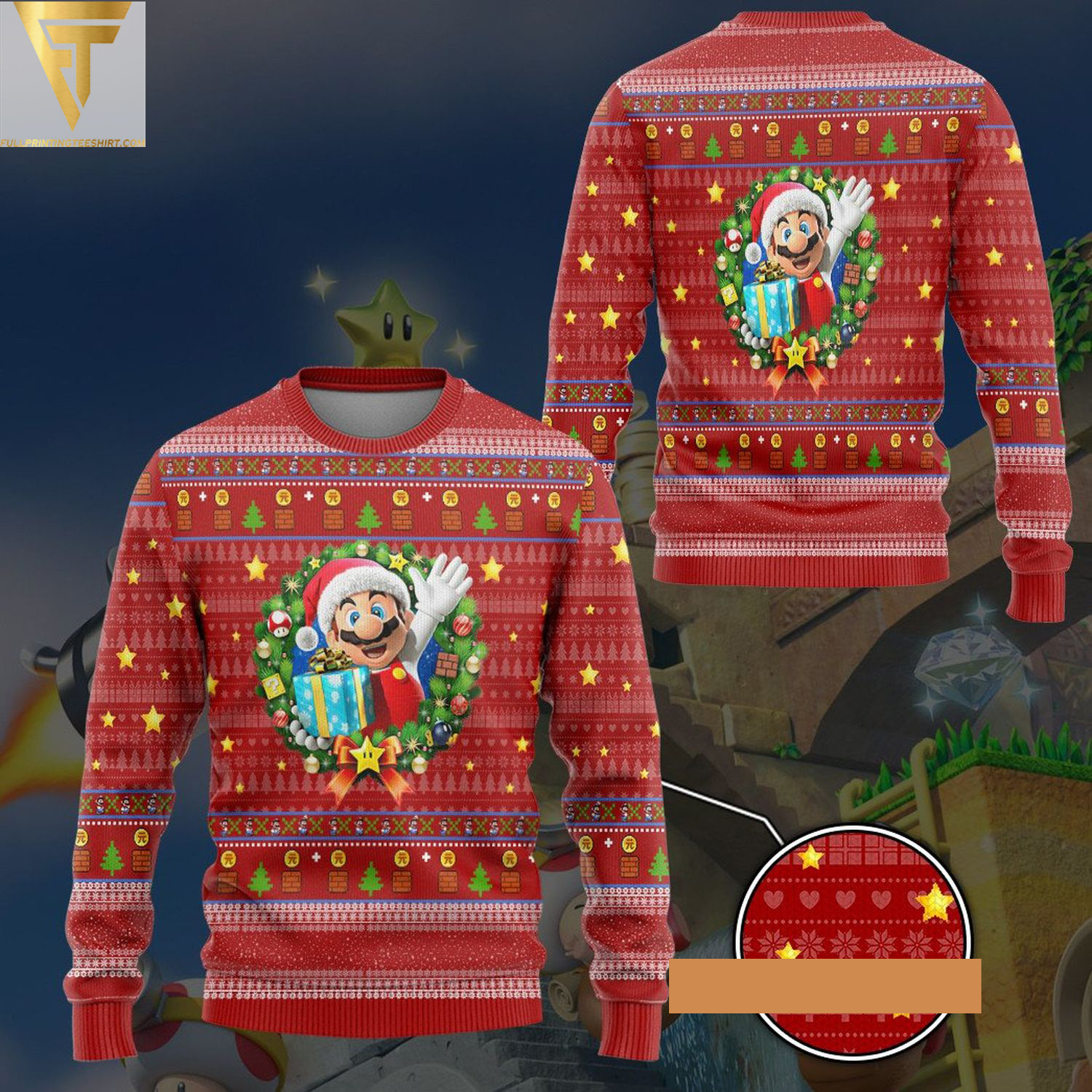 Super mario game logo ugly christmas sweater