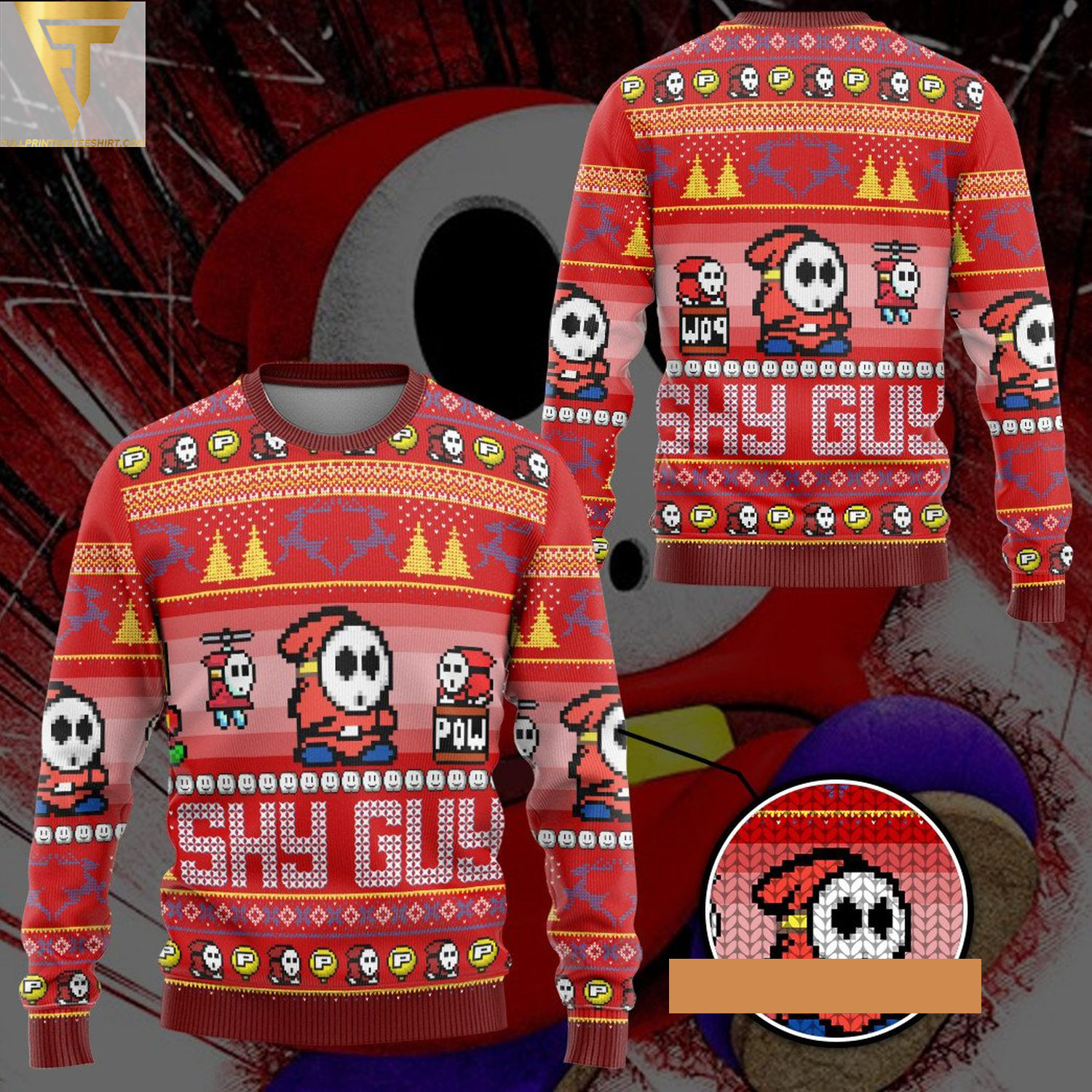 Super mario shy guy logo ugly christmas sweater - Copy (2)