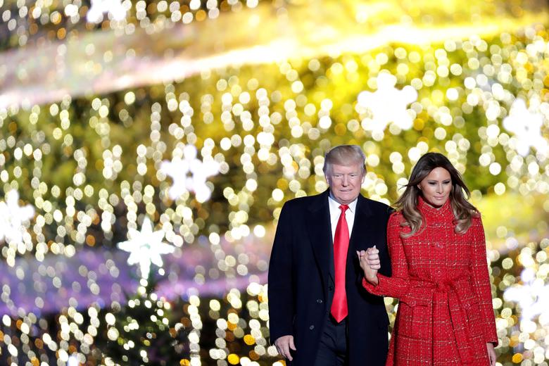 Trump and his wife attend the Christmas lights ceremony at the White House
