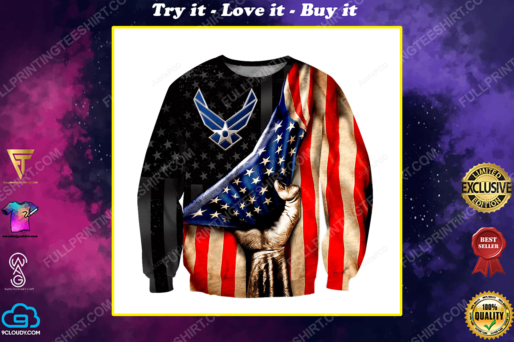 US air force american flag full print ugly christmas sweater