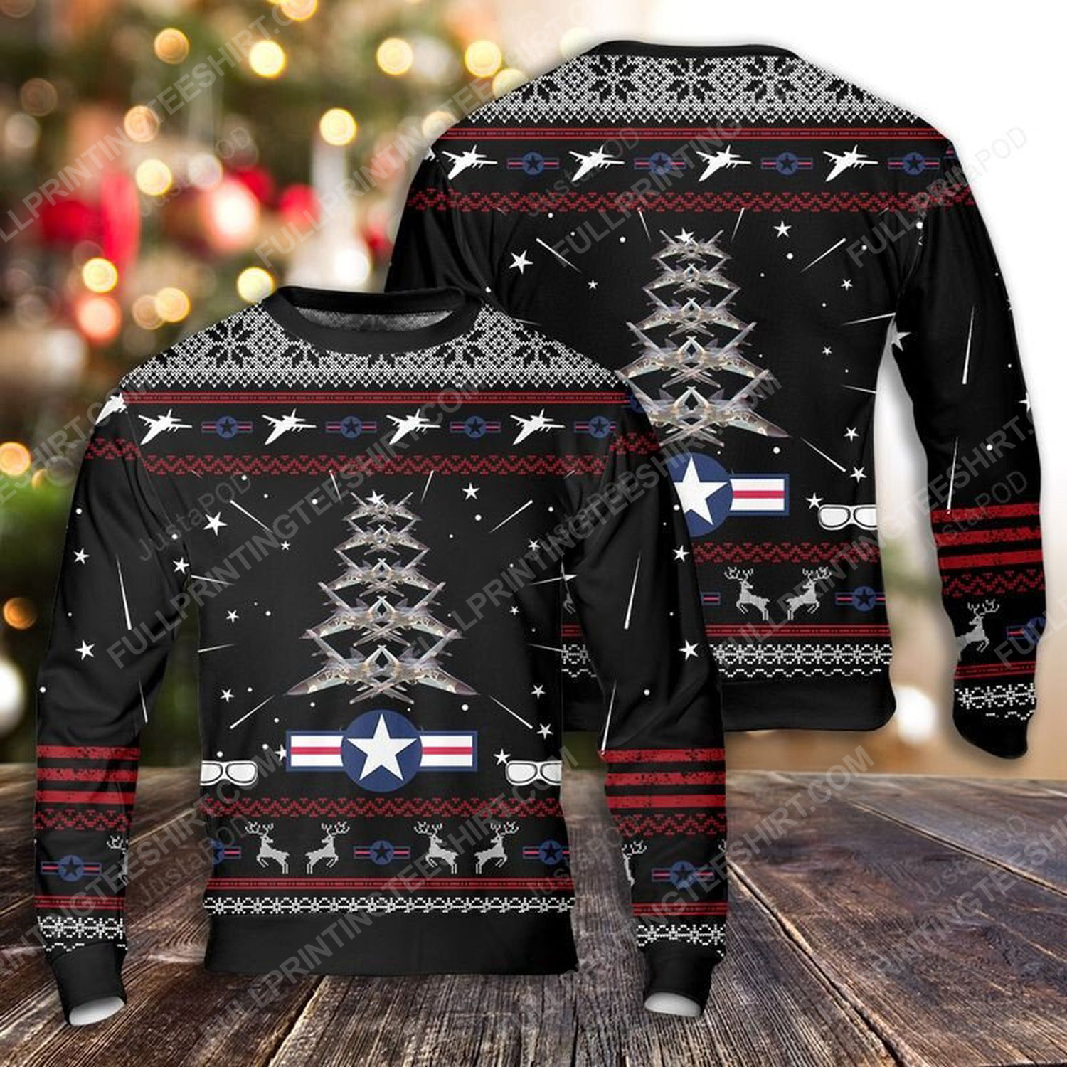 US air force general dynamics f-111 aardvark christmas tree full print ugly christmas sweater