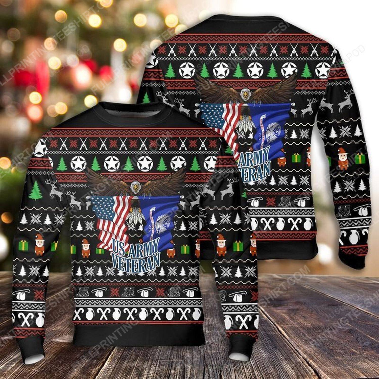 United state army veteran full print ugly christmas sweater