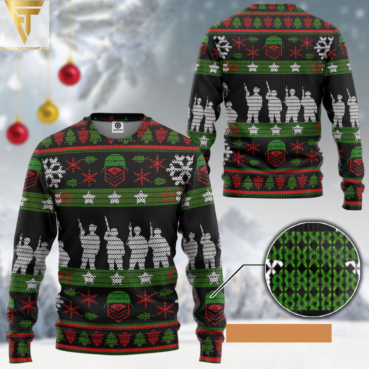 Veteran soldier present ugly christmas sweater